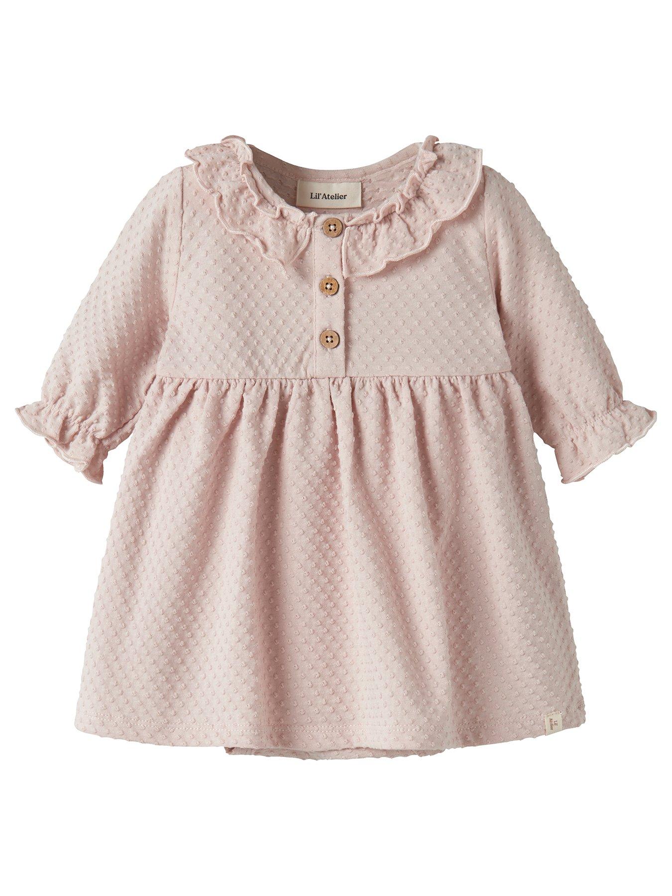 Image 1 of 2 of Lil Atelier Baby Girls Spot Texture Long Sleeve Body Dress - Light Pink