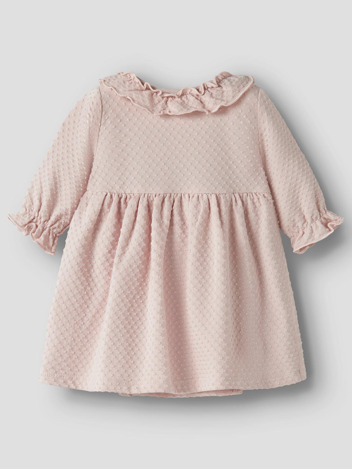 Image 2 of 2 of Lil Atelier Baby Girls Spot Texture Long Sleeve Body Dress - Light Pink