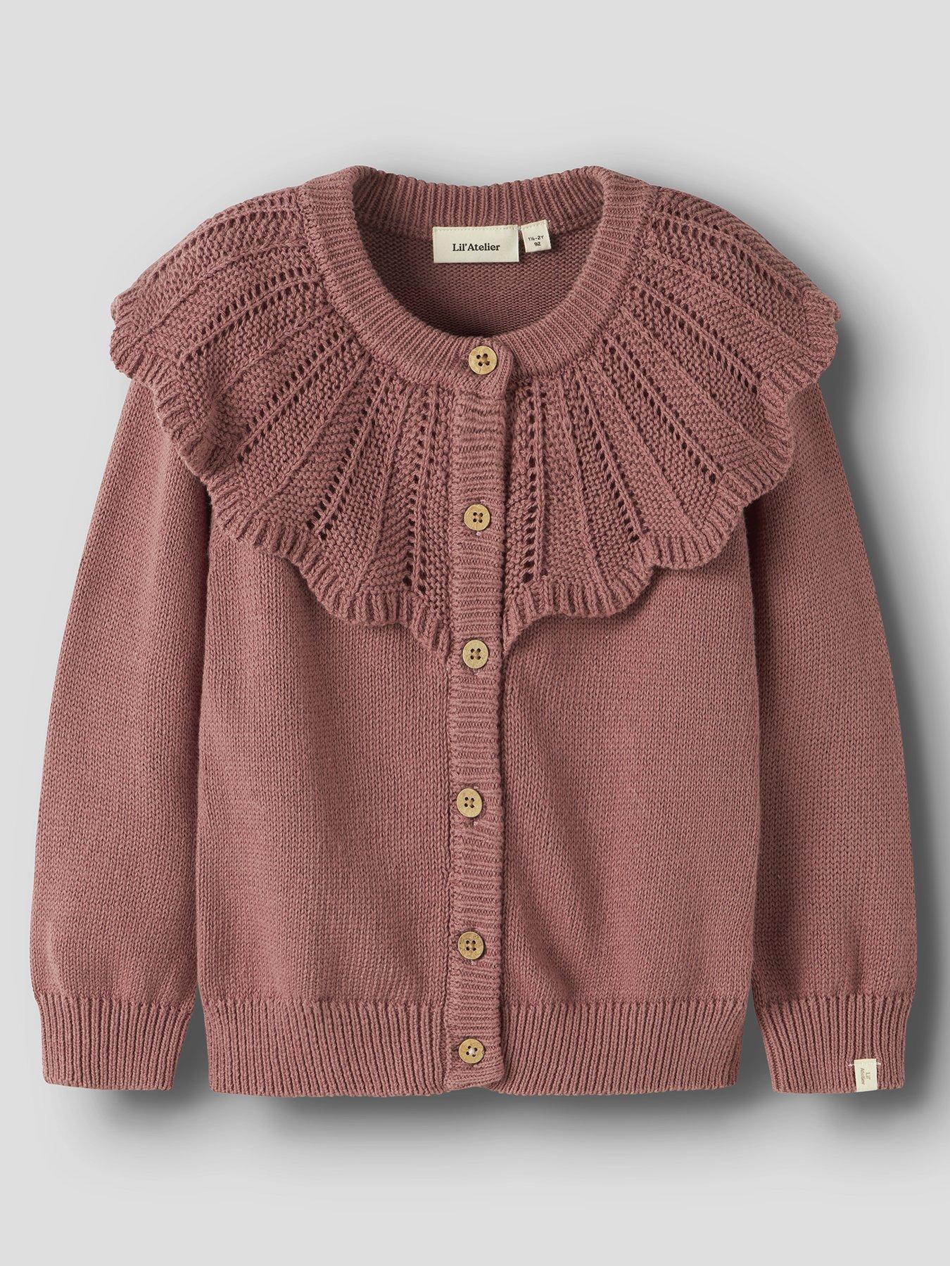 Image 2 of 4 of Lil Atelier Mini Girls Knitted Cardigan - Dark Pink