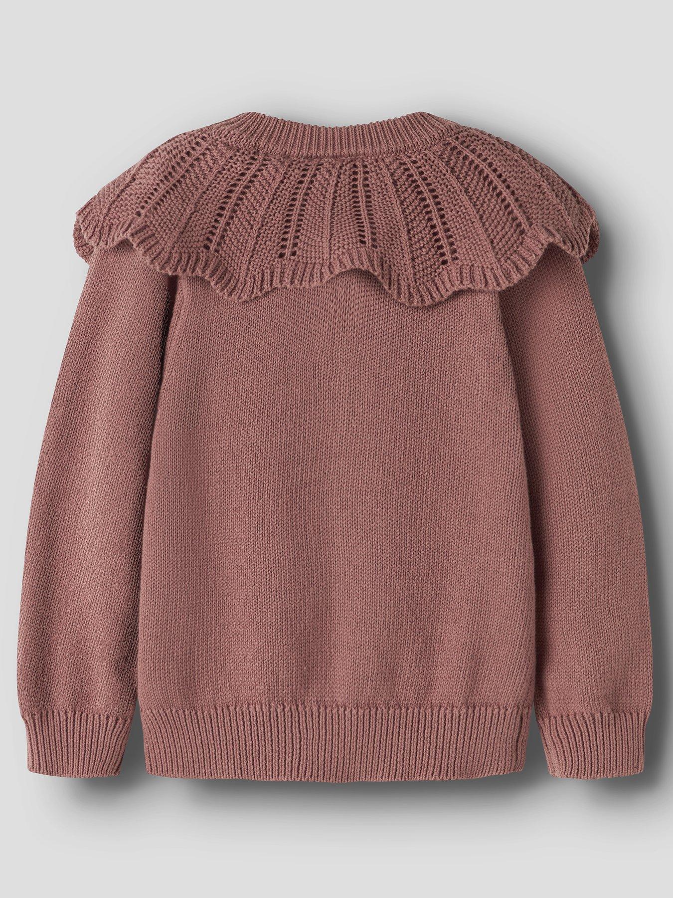 Image 3 of 4 of Lil Atelier Mini Girls Knitted Cardigan - Dark Pink