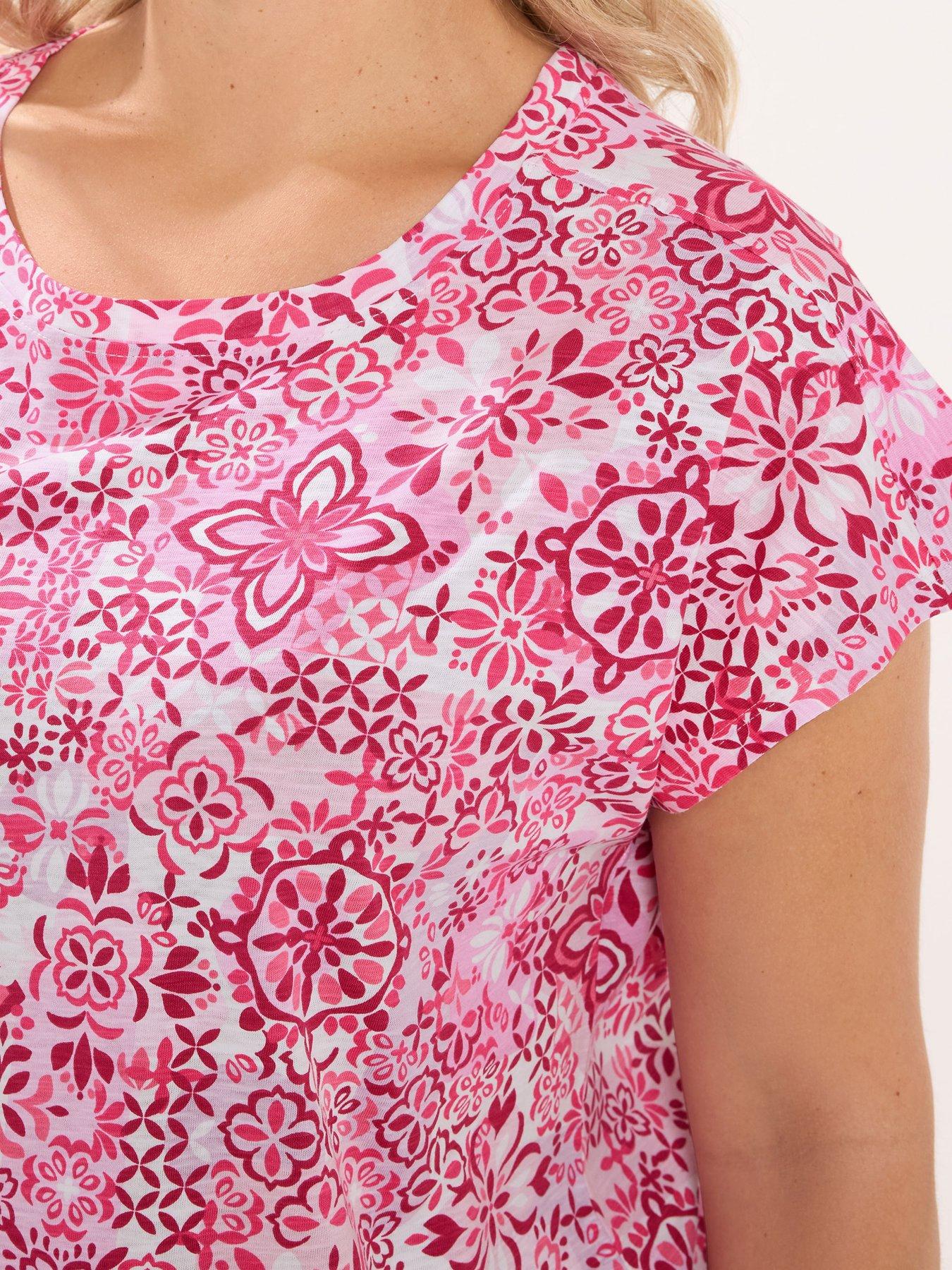 Image 4 of 4 of Yours Curve Tile Print Grown On Sleeve T-Shirt - Pink