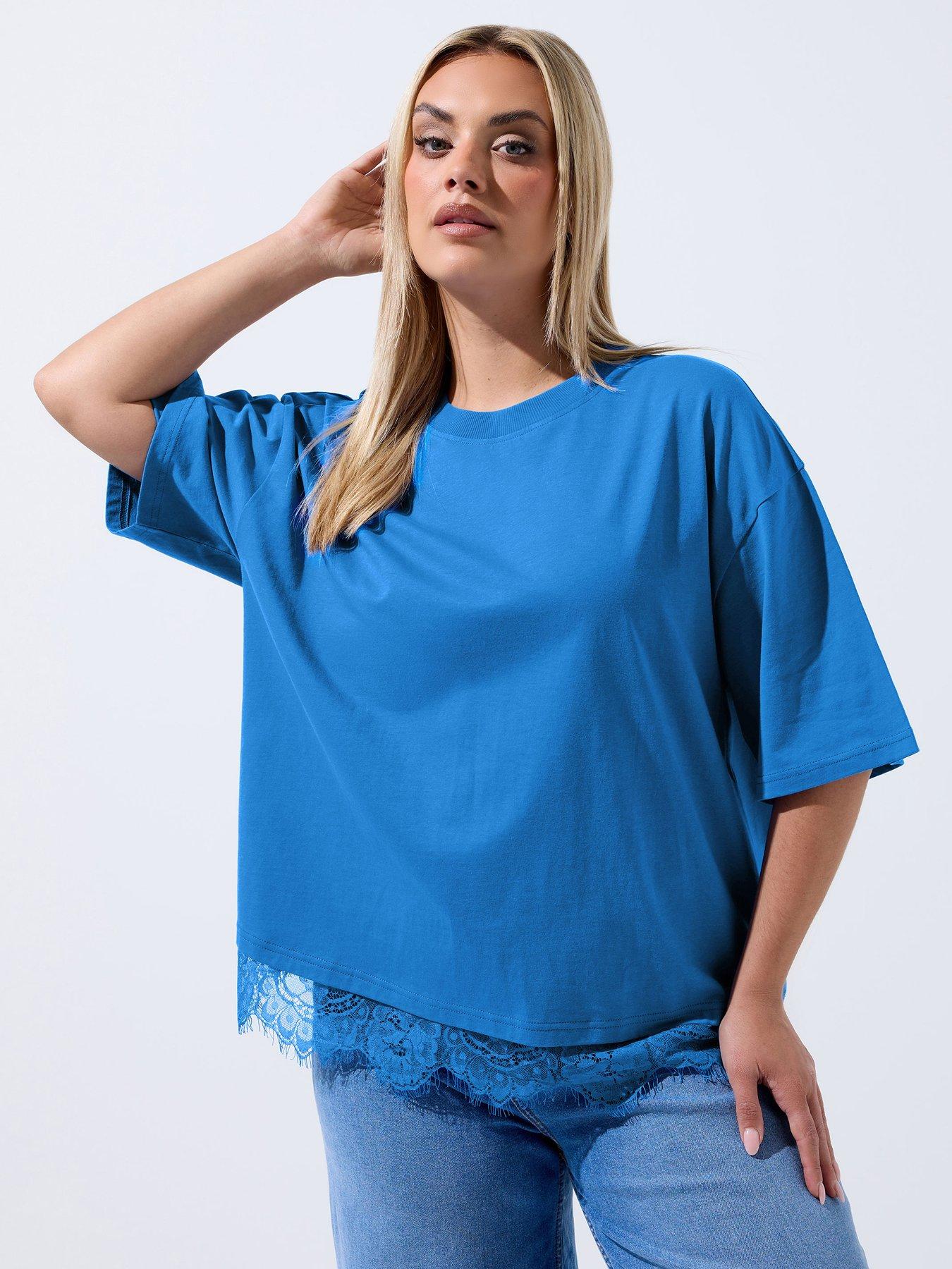 Yours Curve Lace Hem Top - Blue