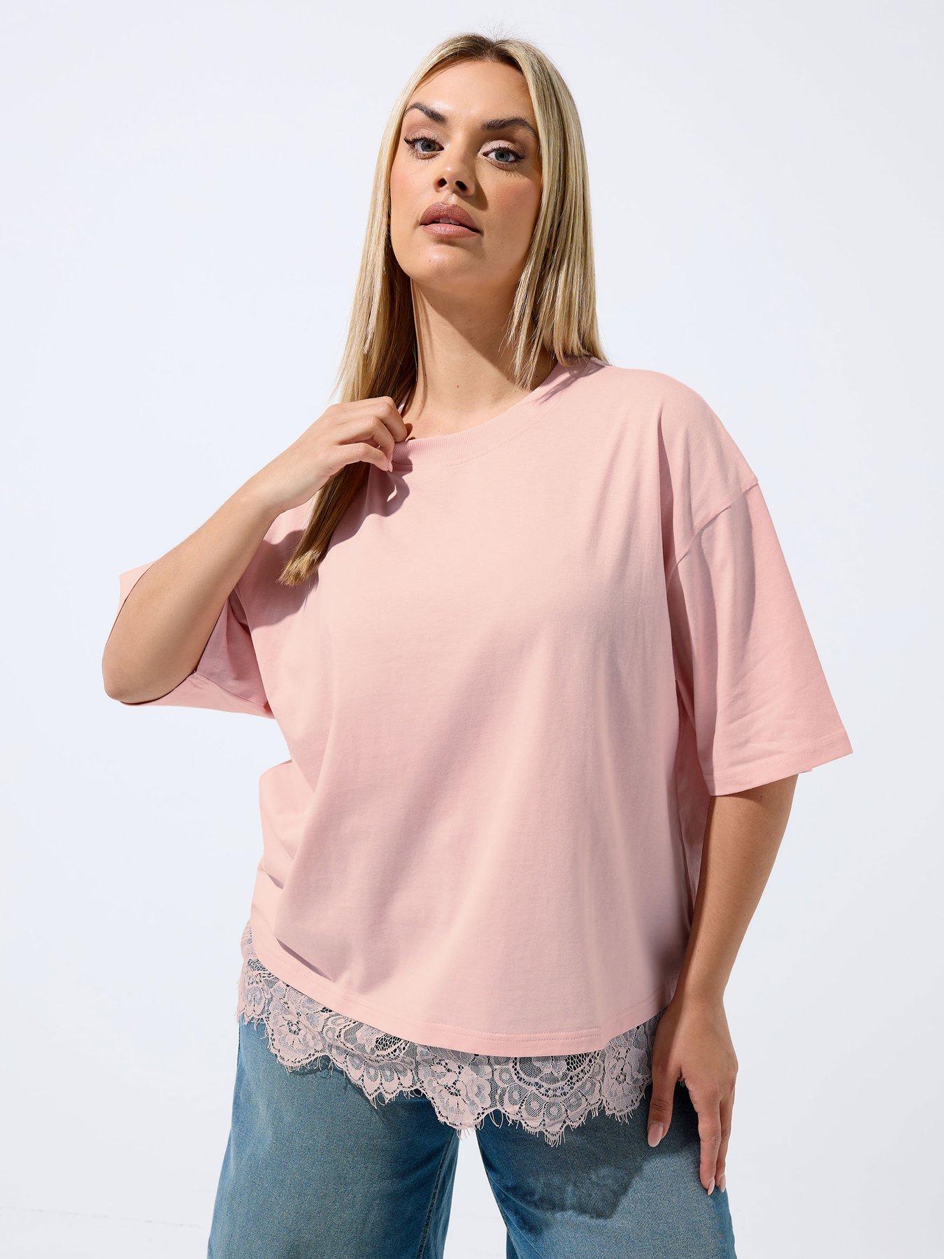 Yours Curve Lace Hem Top - Pink