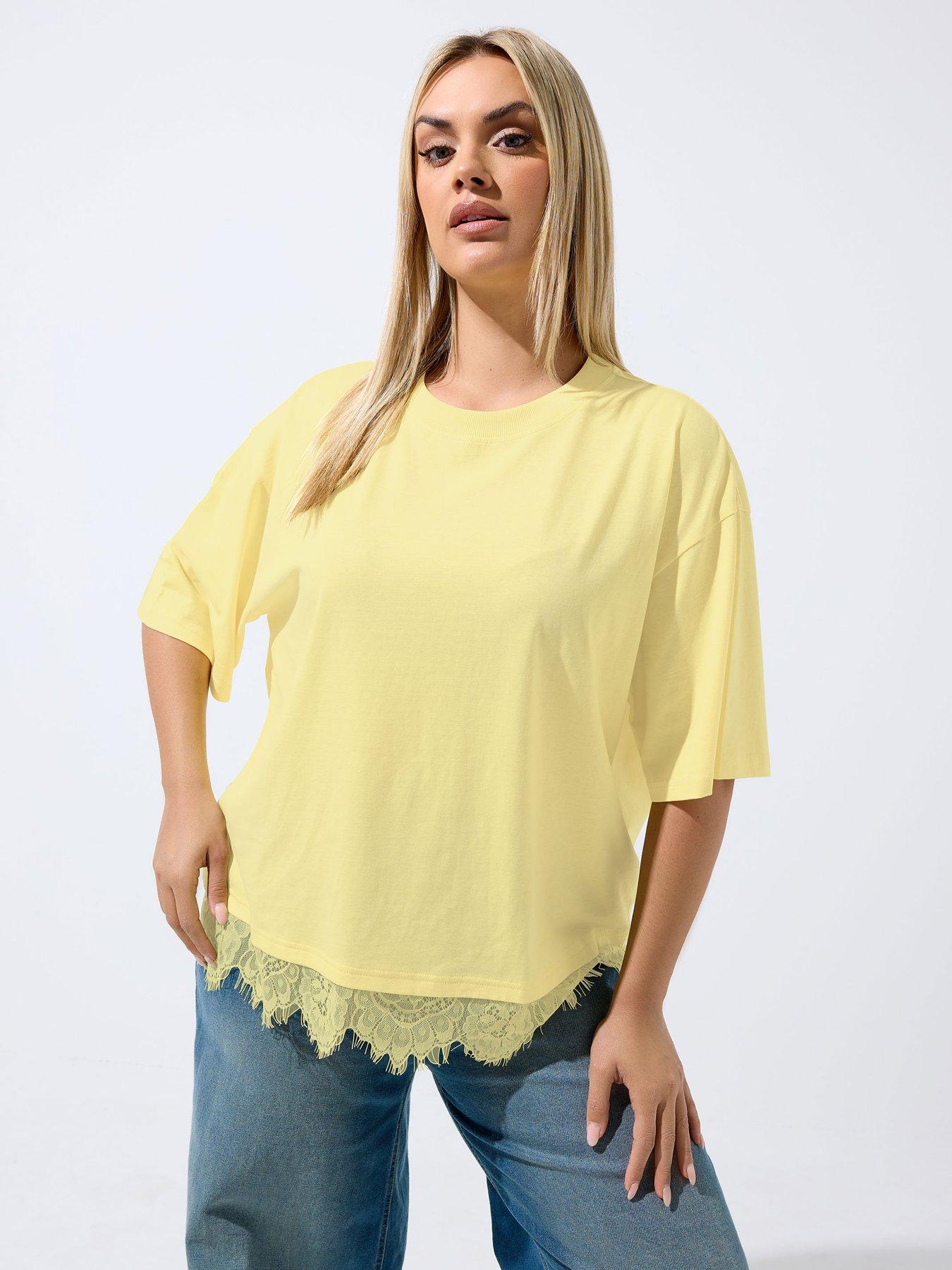 Yours Curve Lace Hem Top - Yellow