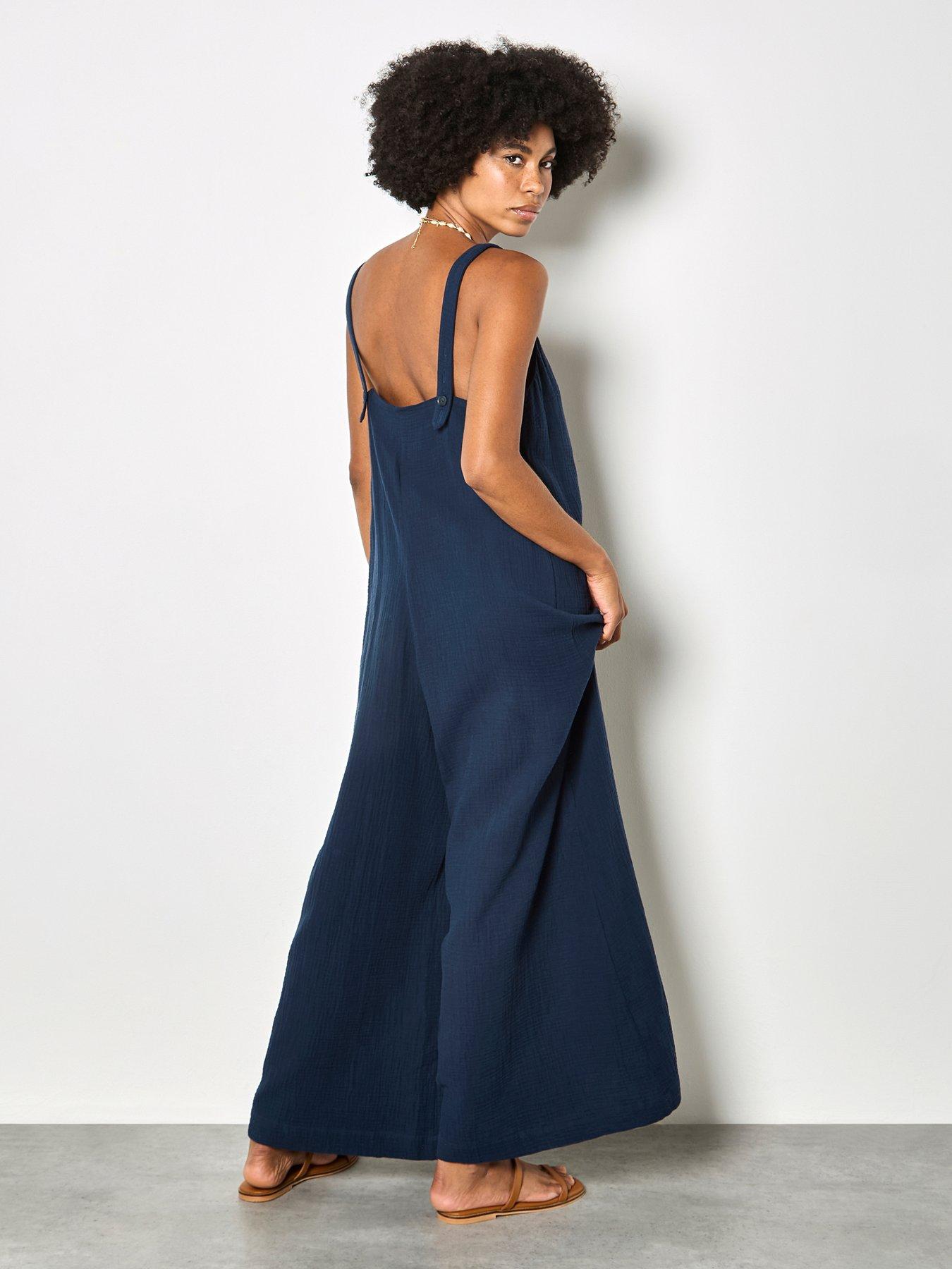 Image 2 of 4 of Apricot Double Weave Cotton Jumpsuit - Blue