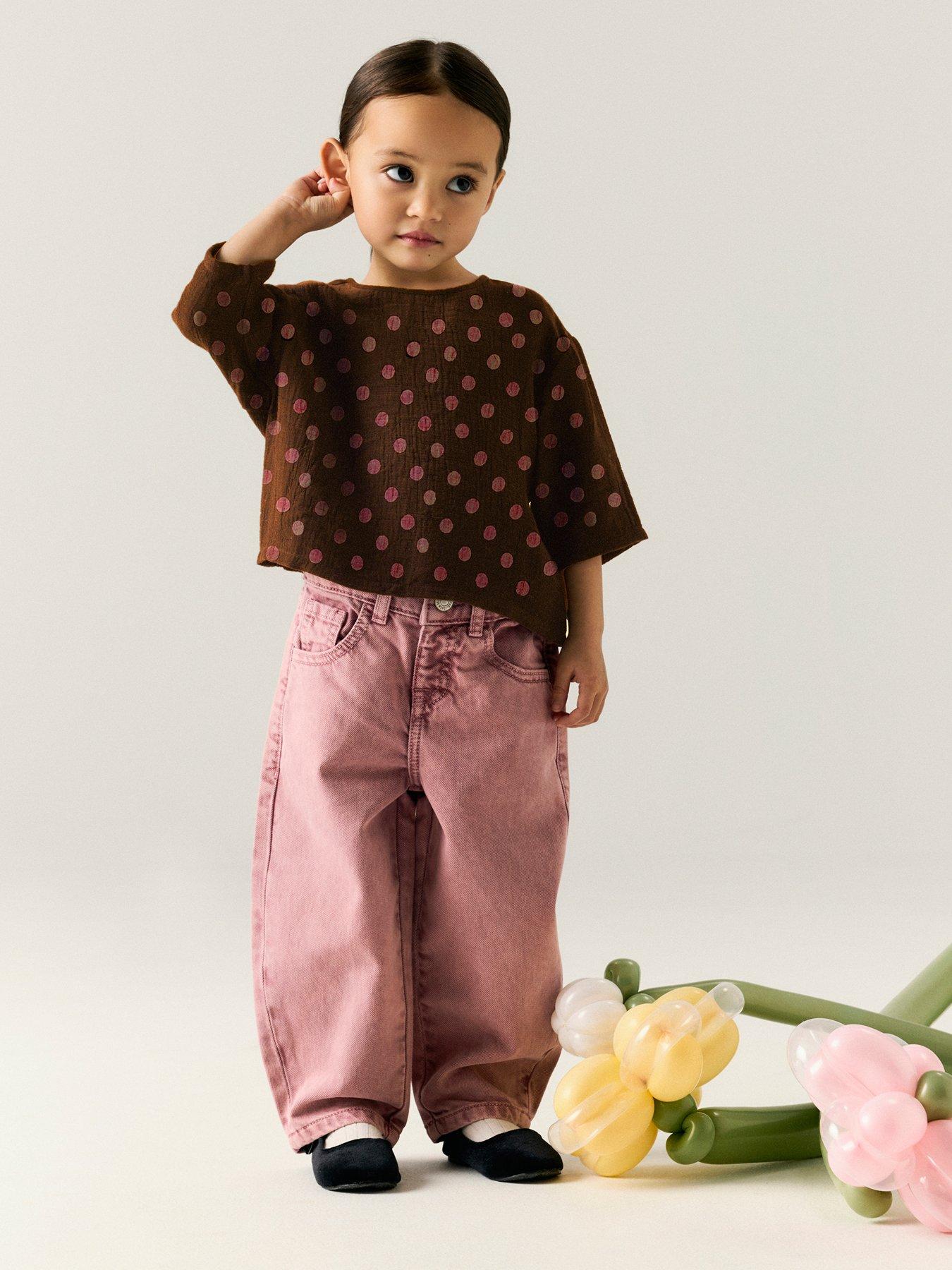 Name It Mini Girls Spot Short Print Sleeve Co-ord Blouse - Dark Brown