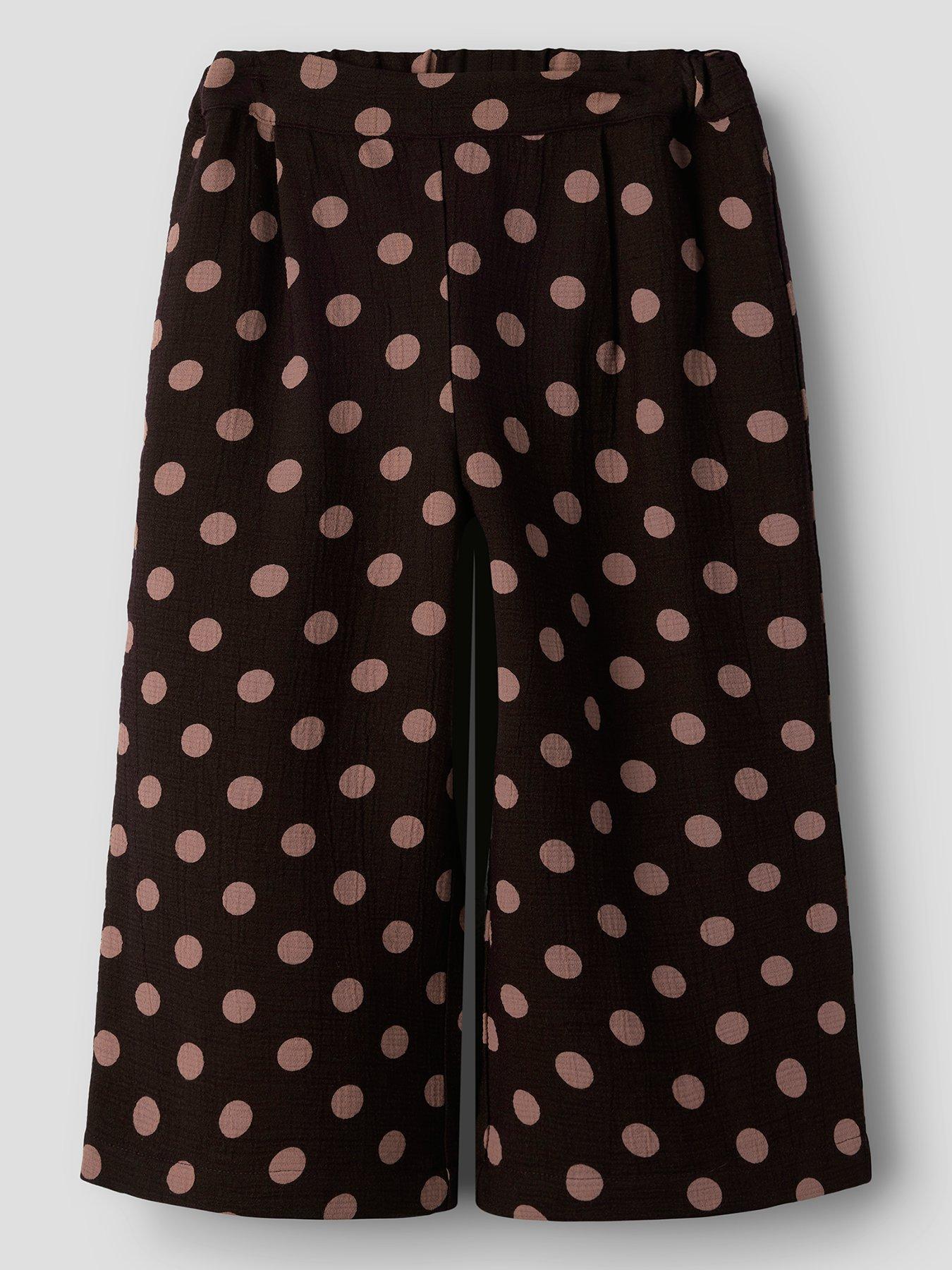 Name It Mini Girls Spot Print Wide Leg Co-ord Trousers - Dark Brown