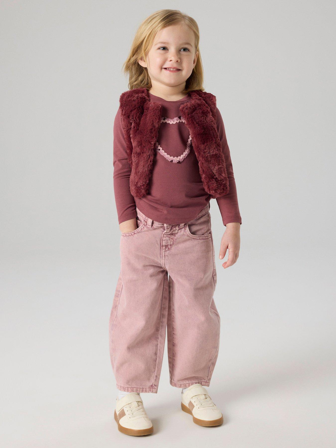 Name It Mini Girls Barrel Leg Jeans - Pink