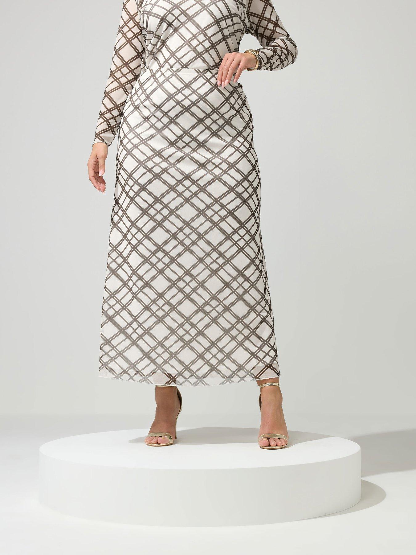 Yours Curve Check Maxi Skirt - Cream