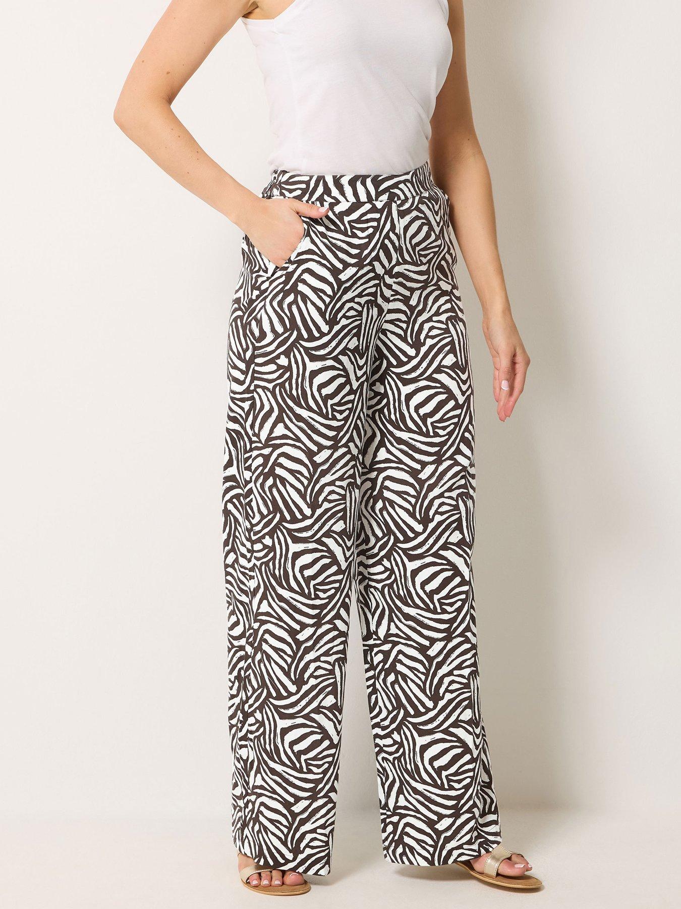 Long Tall Sally Zebra Print Wide Leg Trousers 36" - Brown