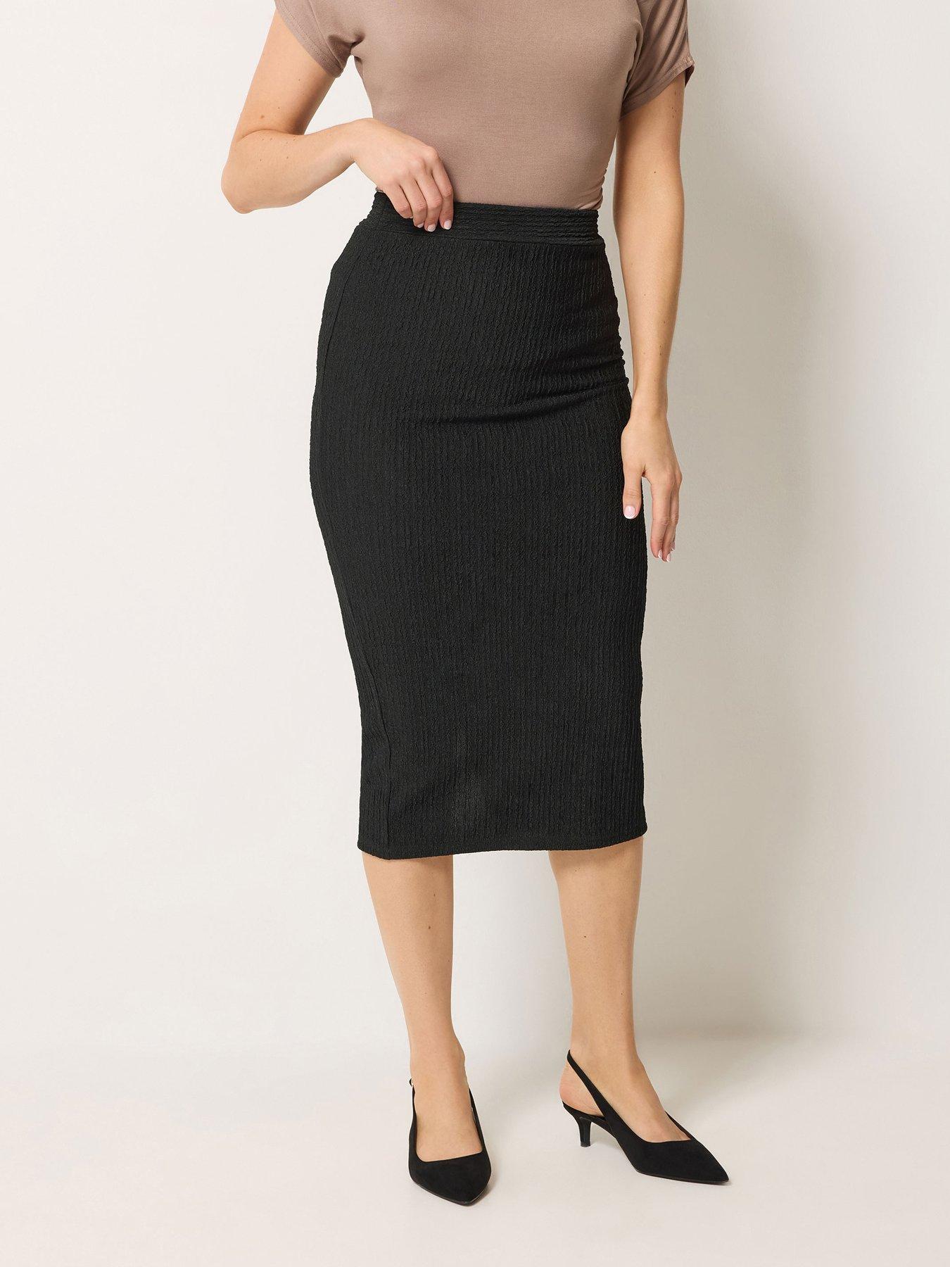 Long Tall Sally Textured Midi Skirt - Black