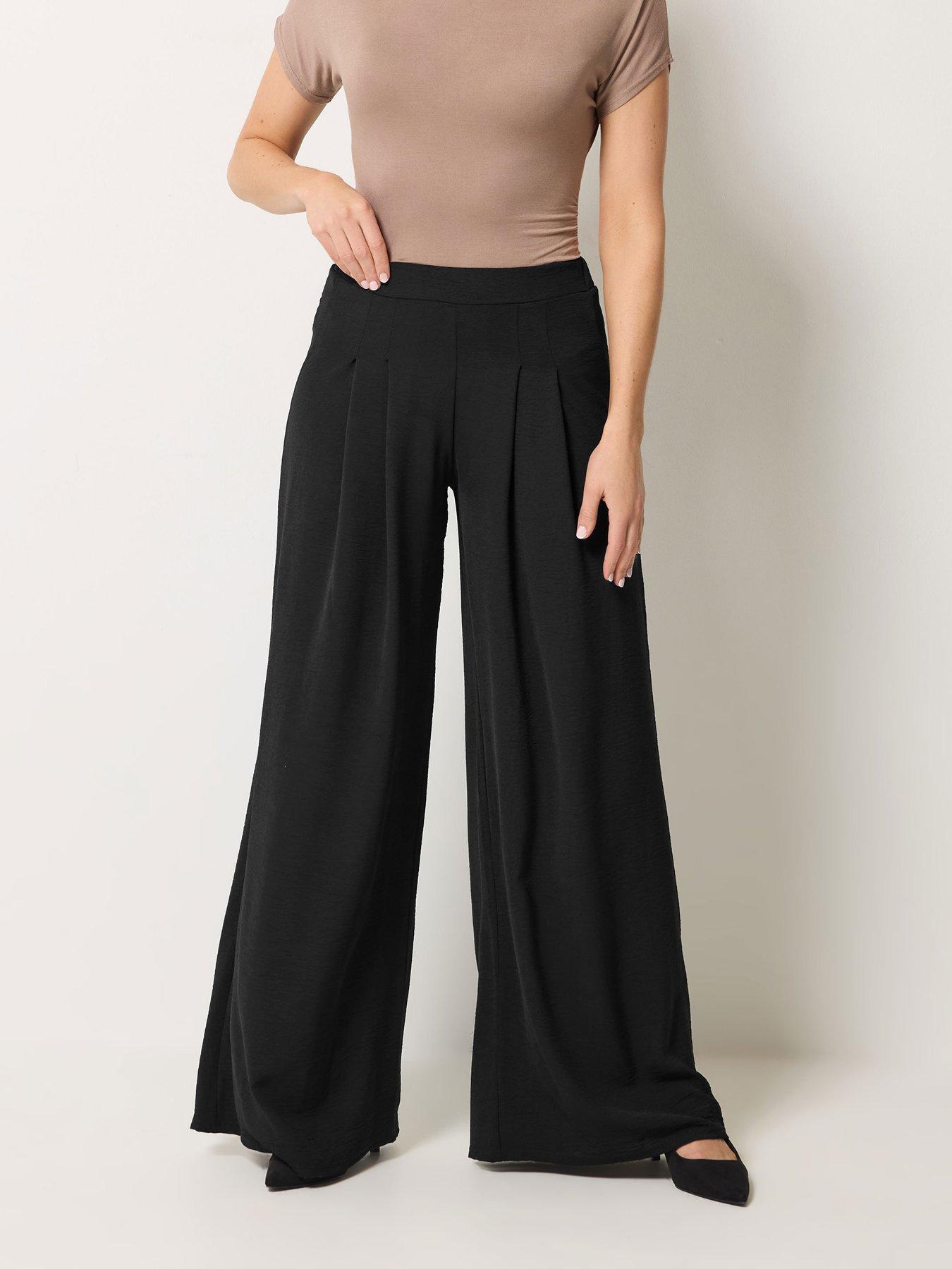Long Tall Sally Palazzo Pleat Trousers 36" - Black