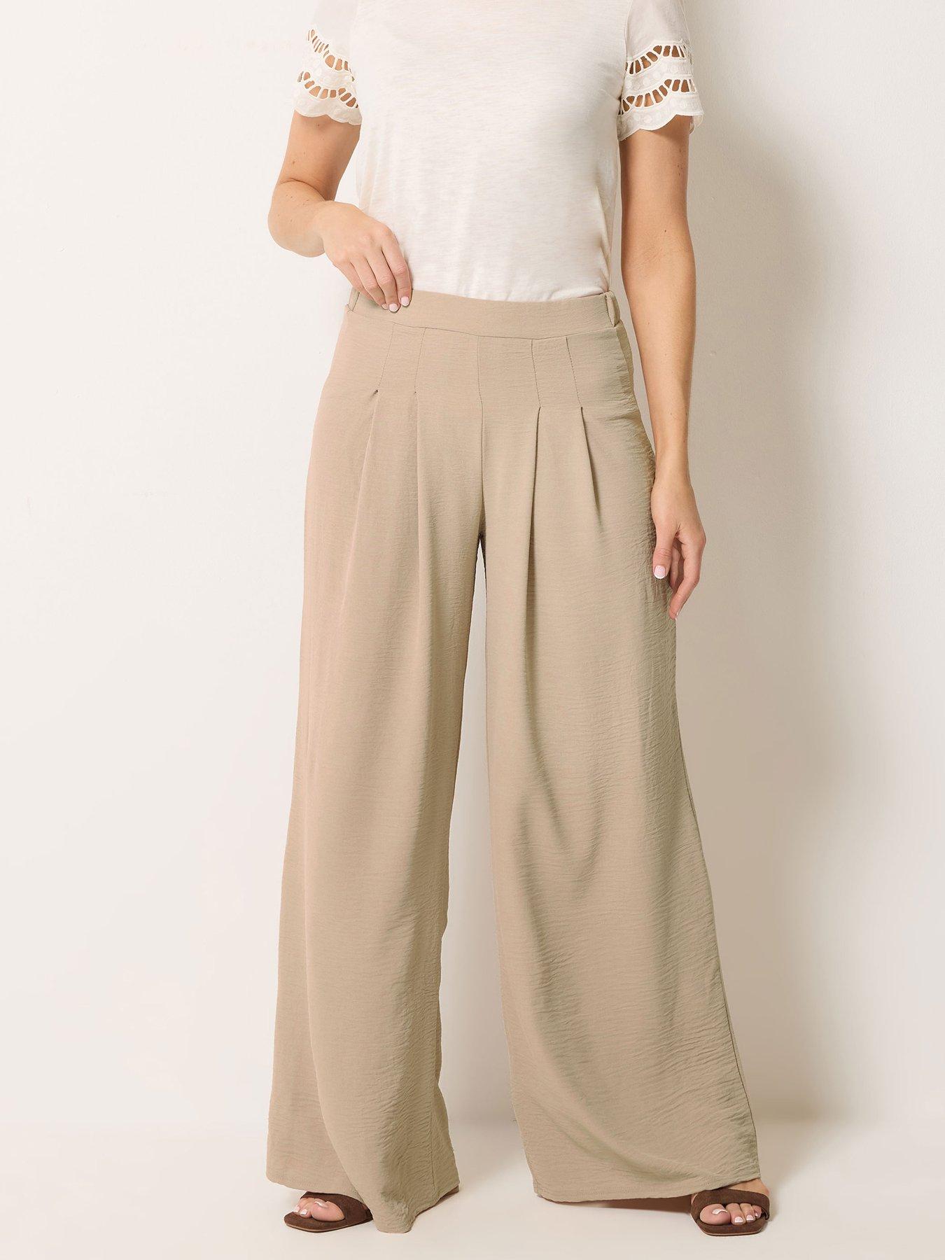 Long Tall Sally Palazzo Pleat Trouser 34" - Cream