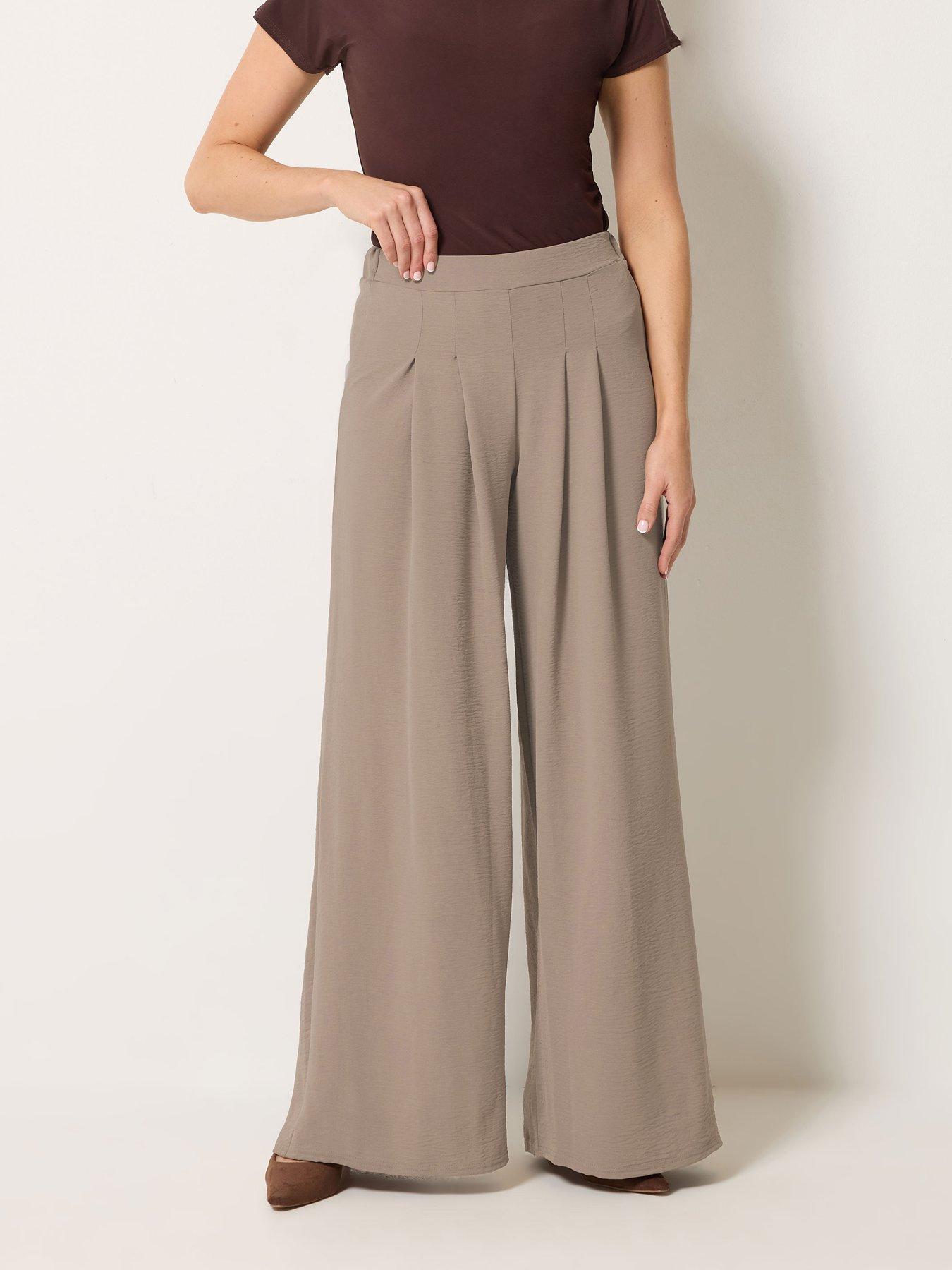Long Tall Sally Palazzo Pleat Trouser 36" - Brown