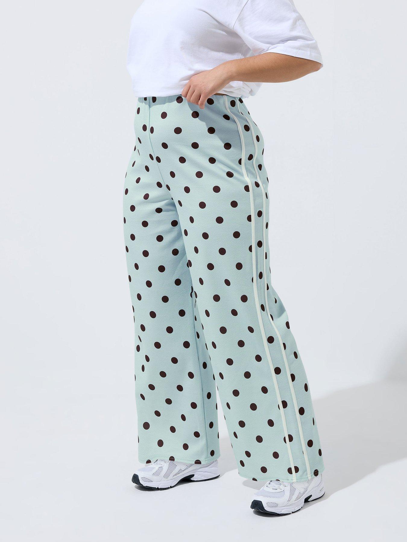 Yours Curve Polka Dot Stripe Trouser - Blue
