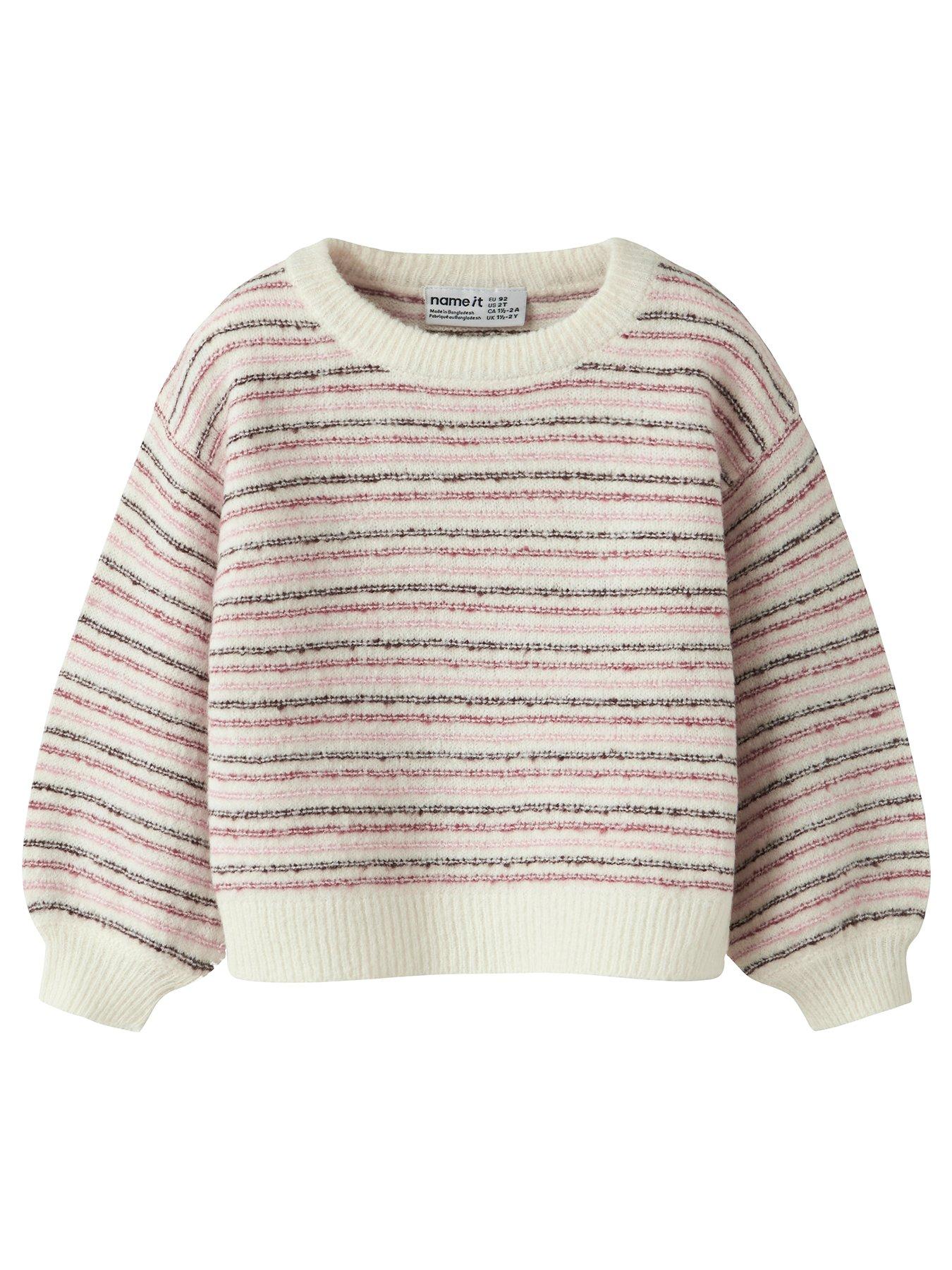 Image 1 of 3 of Name It Mini Girls Stripe Knitted Jumper - Cream