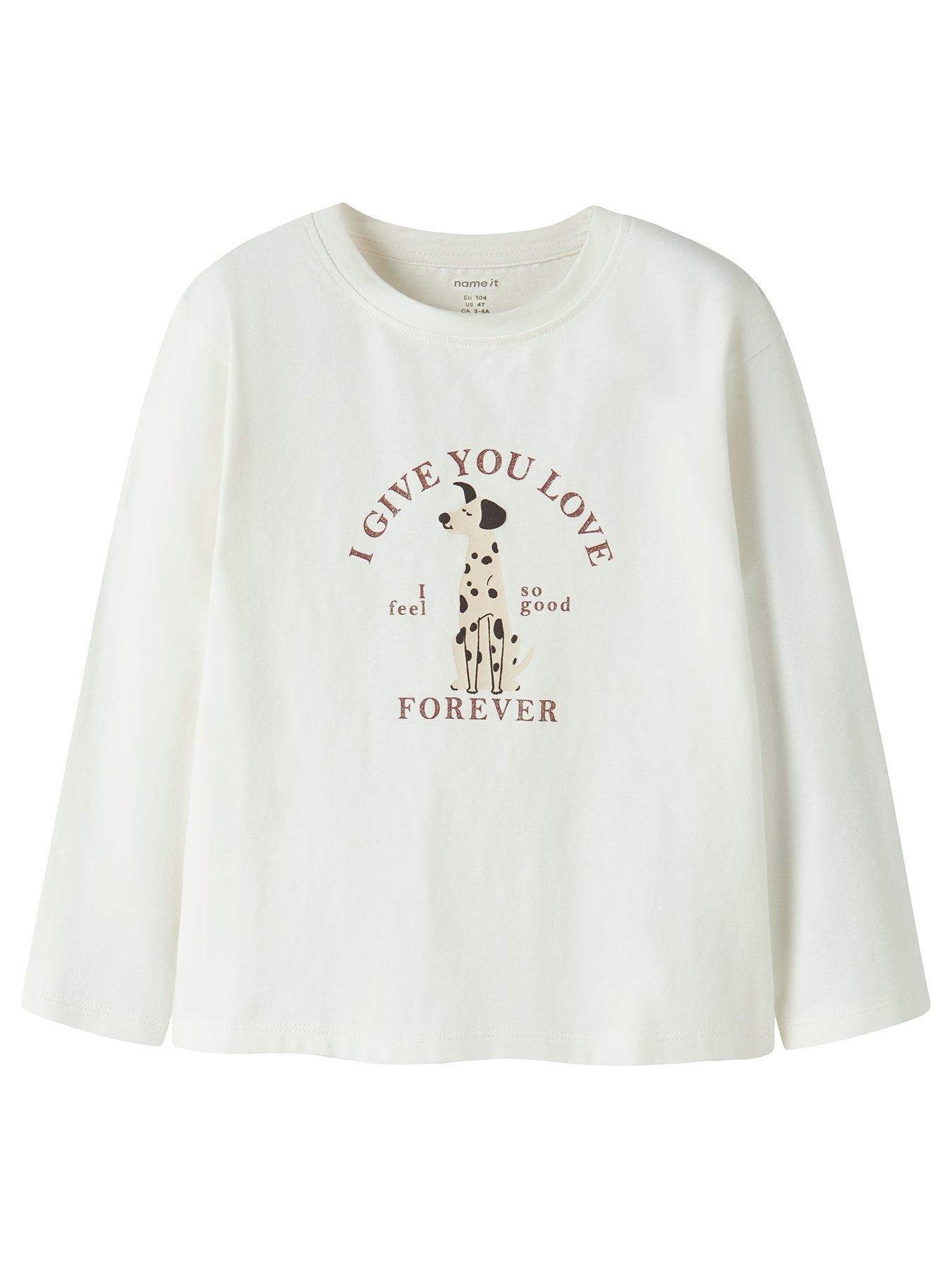 Image 1 of 3 of Name It Mini Girls Dalmation Print Long Sleeve Tshirt - White