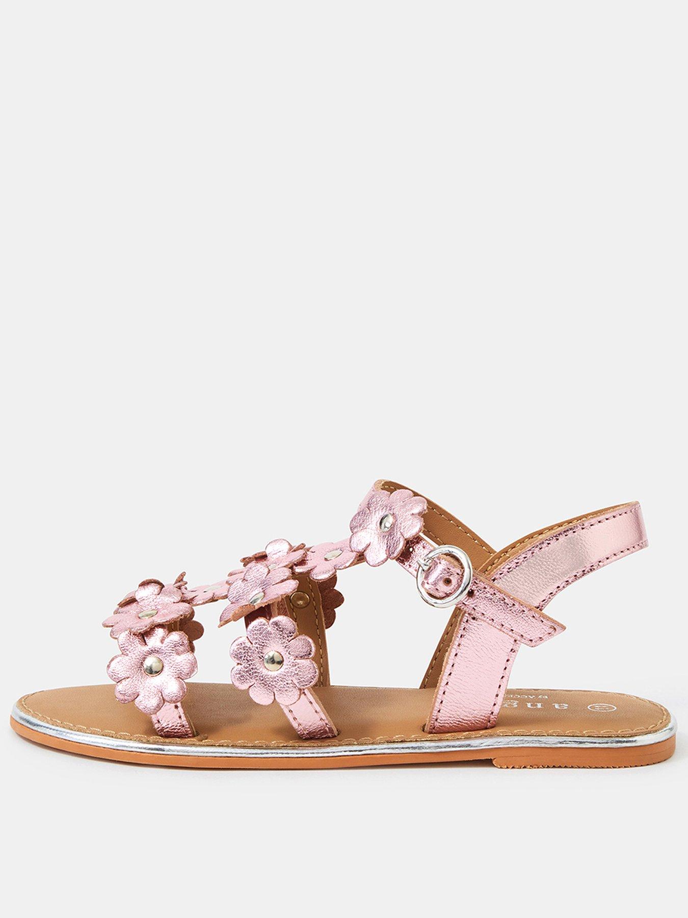 Image 1 of 3 of Accessorize Girls Metallic Flower Sandals - Pink