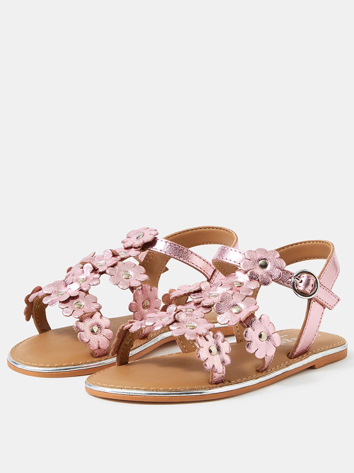 Image 2 of 3 of Accessorize Girls Metallic Flower Sandals - Pink