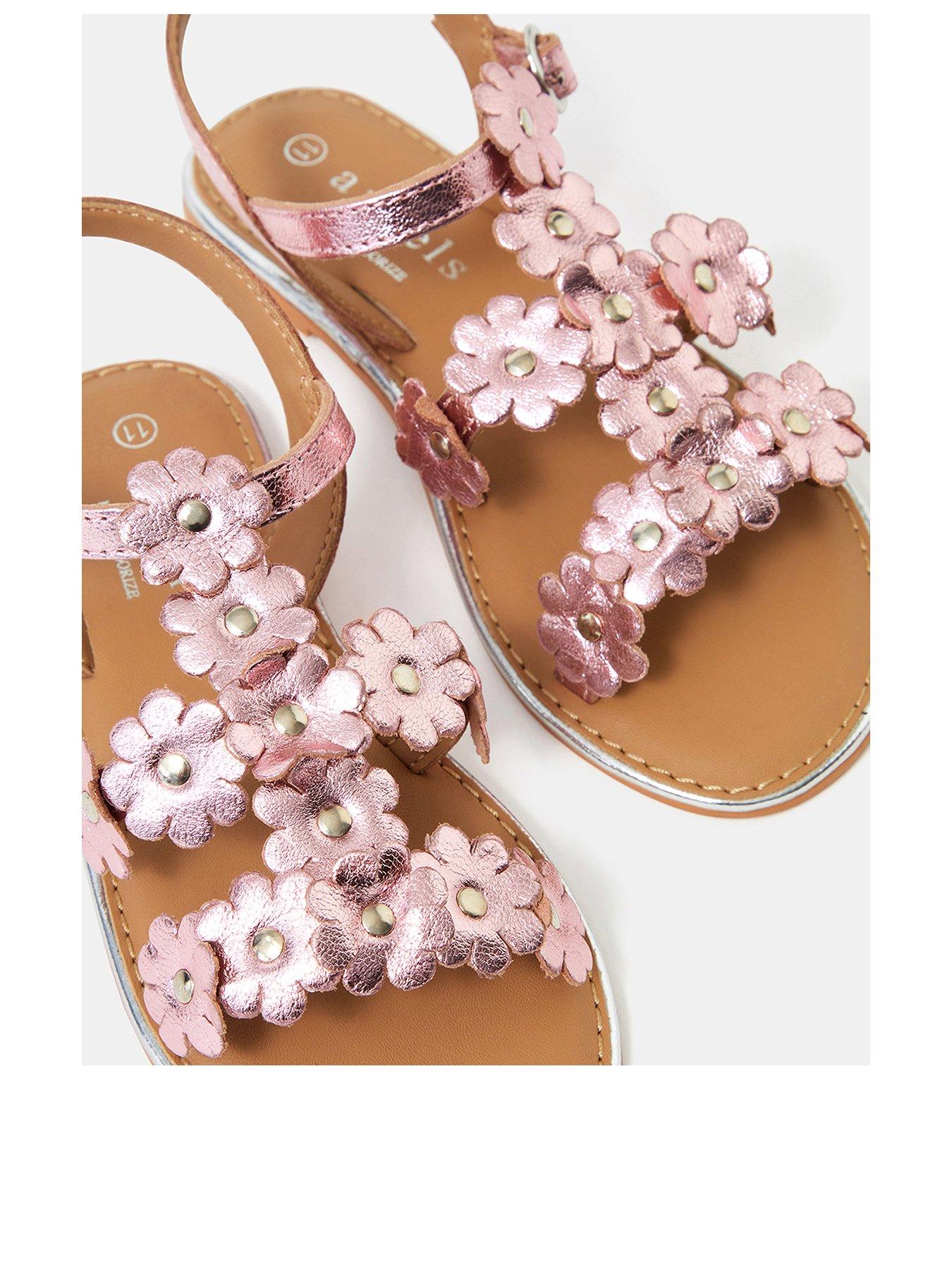 Image 3 of 3 of Accessorize Girls Metallic Flower Sandals - Pink