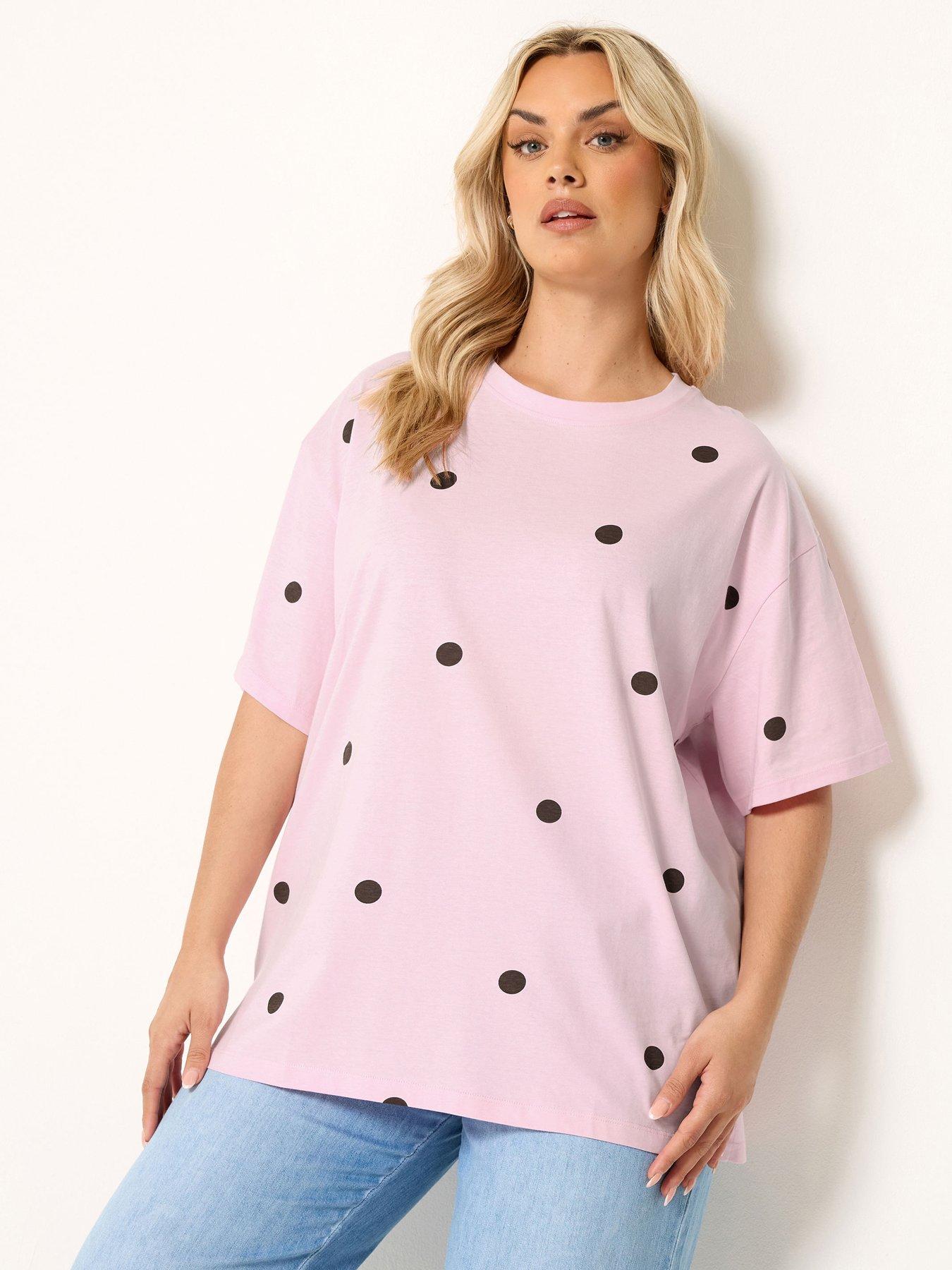 Yours Curve Printed Oversized T-Shirt - Pink