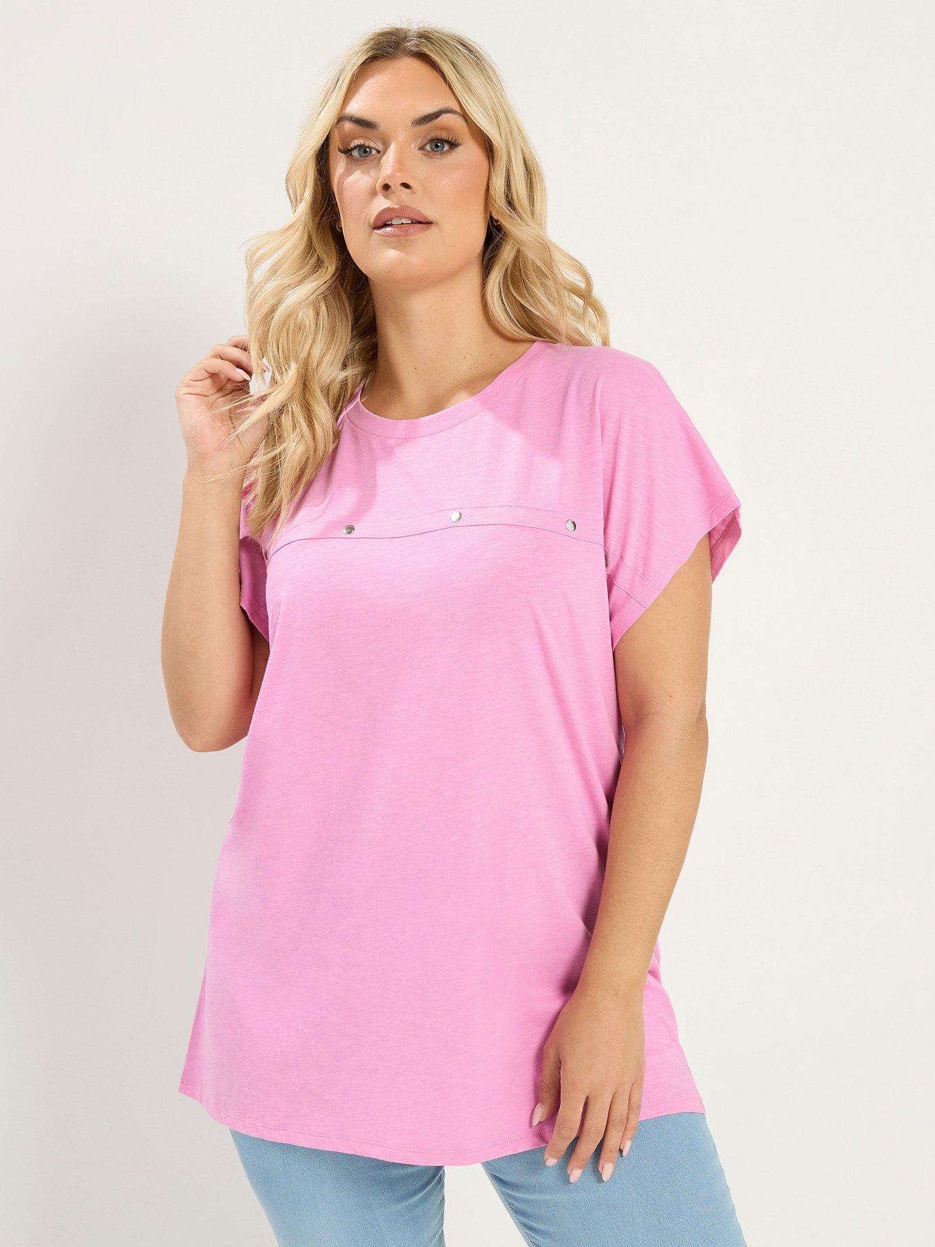 Image 1 of 4 of Yours Curve Cotton Slub Stud Detail Top - Pink