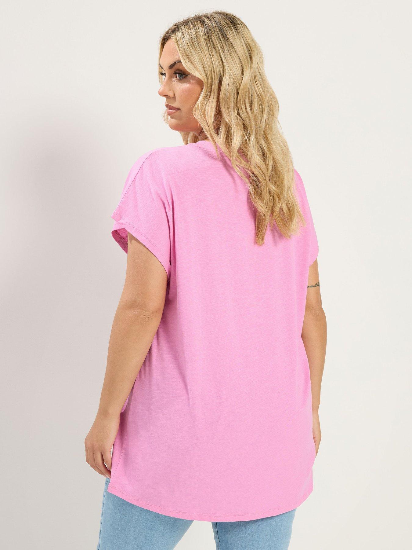 Image 2 of 4 of Yours Curve Cotton Slub Stud Detail Top - Pink
