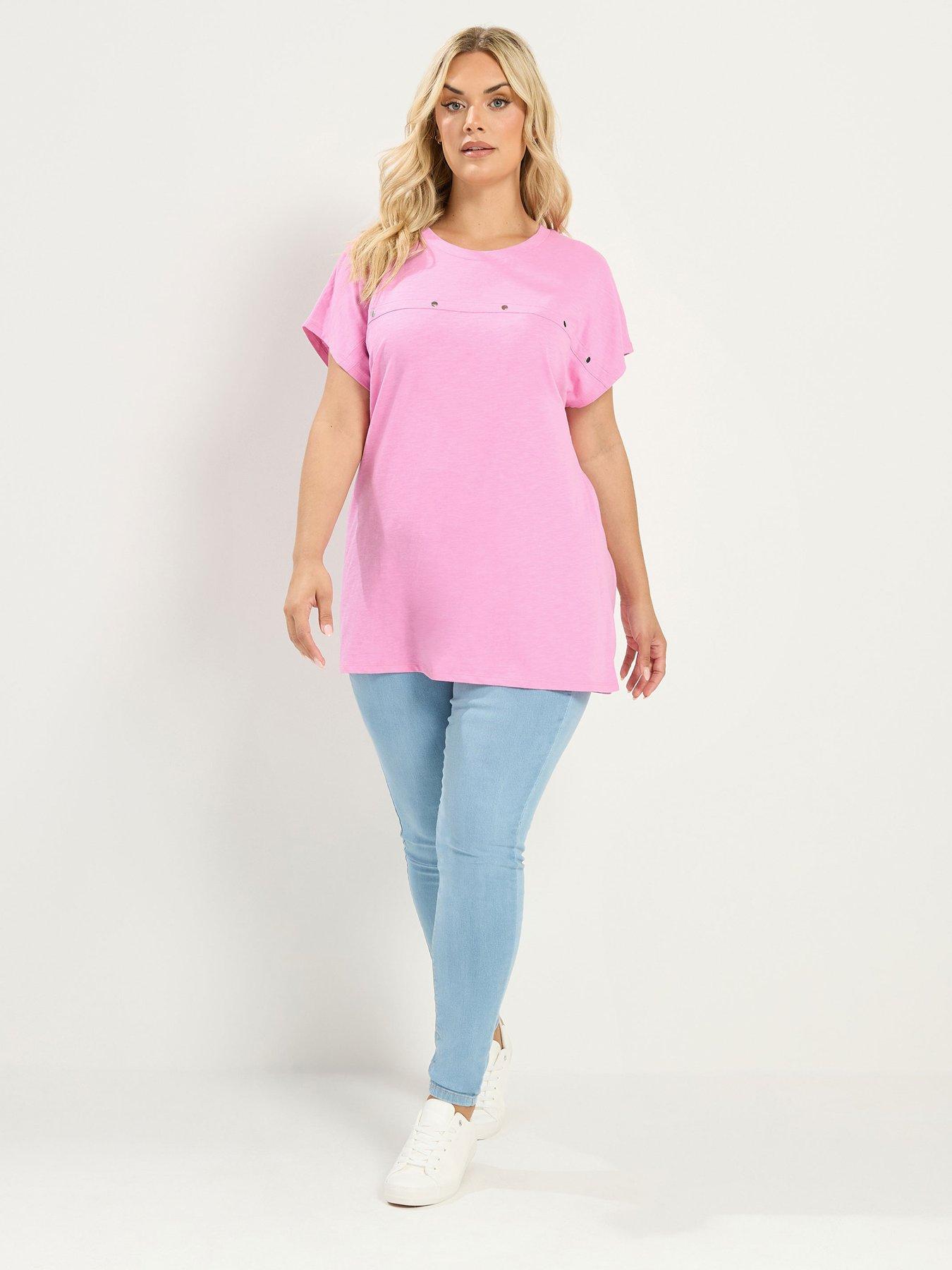 Image 3 of 4 of Yours Curve Cotton Slub Stud Detail Top - Pink