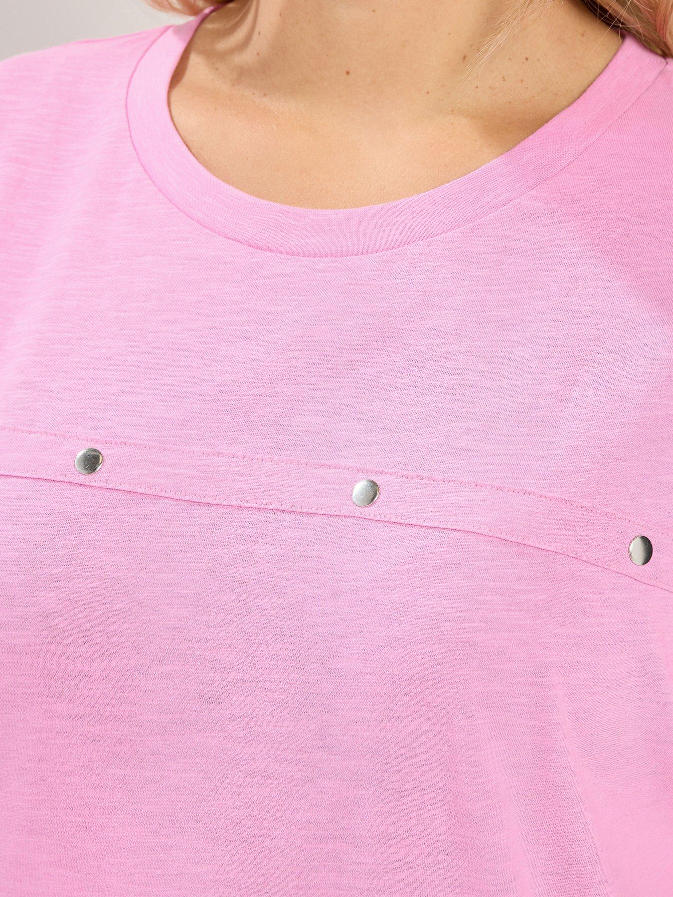 Image 4 of 4 of Yours Curve Cotton Slub Stud Detail Top - Pink