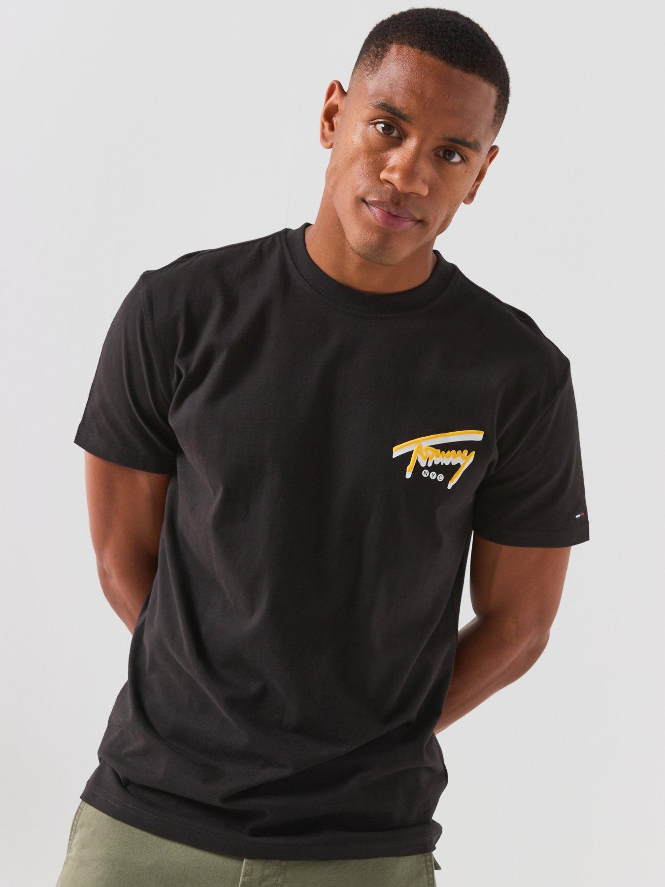 Tommy Jeans Men's Regular Fit Back Print Graphic T-Shirt with Signature Logo - Black