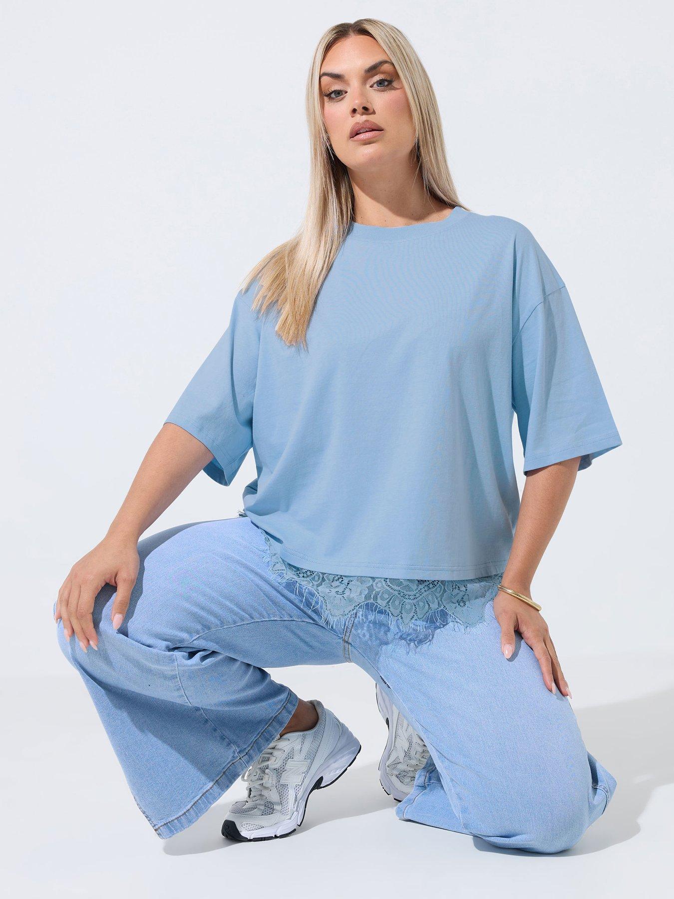 Yours Curve Lace Hem Top - Blue