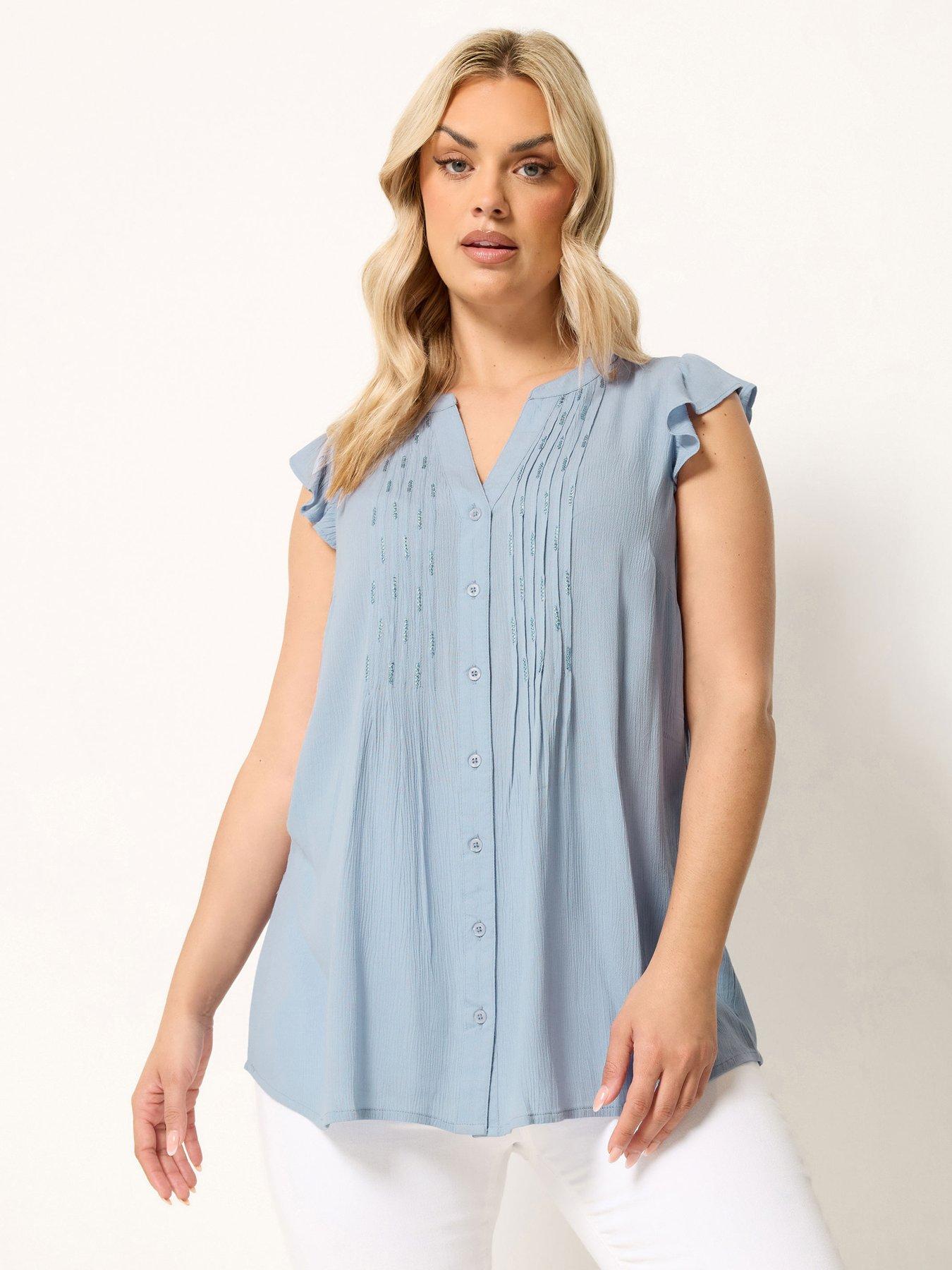 Yours Curve Sleeveless Pintuck Top - Blue