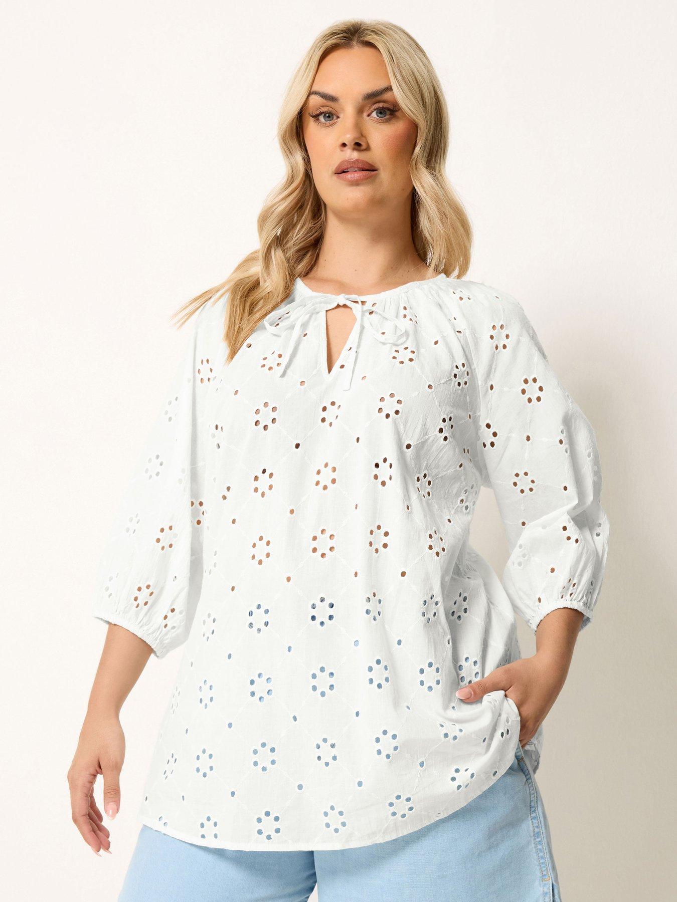 Yours Curve Broderie Gypsy Top - Cream