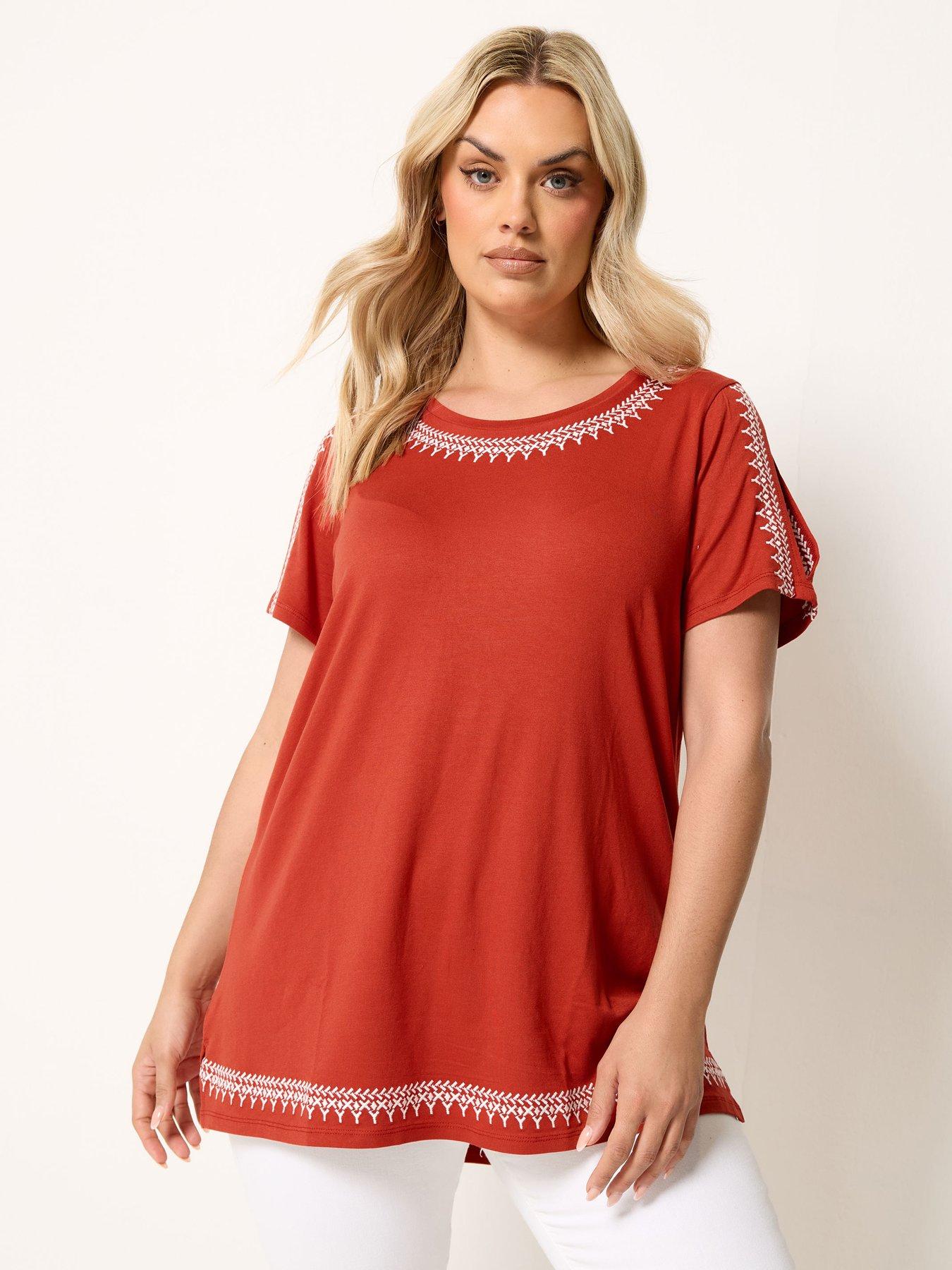 Yours Curve Embroidered Cold Shoulder Top - Orange