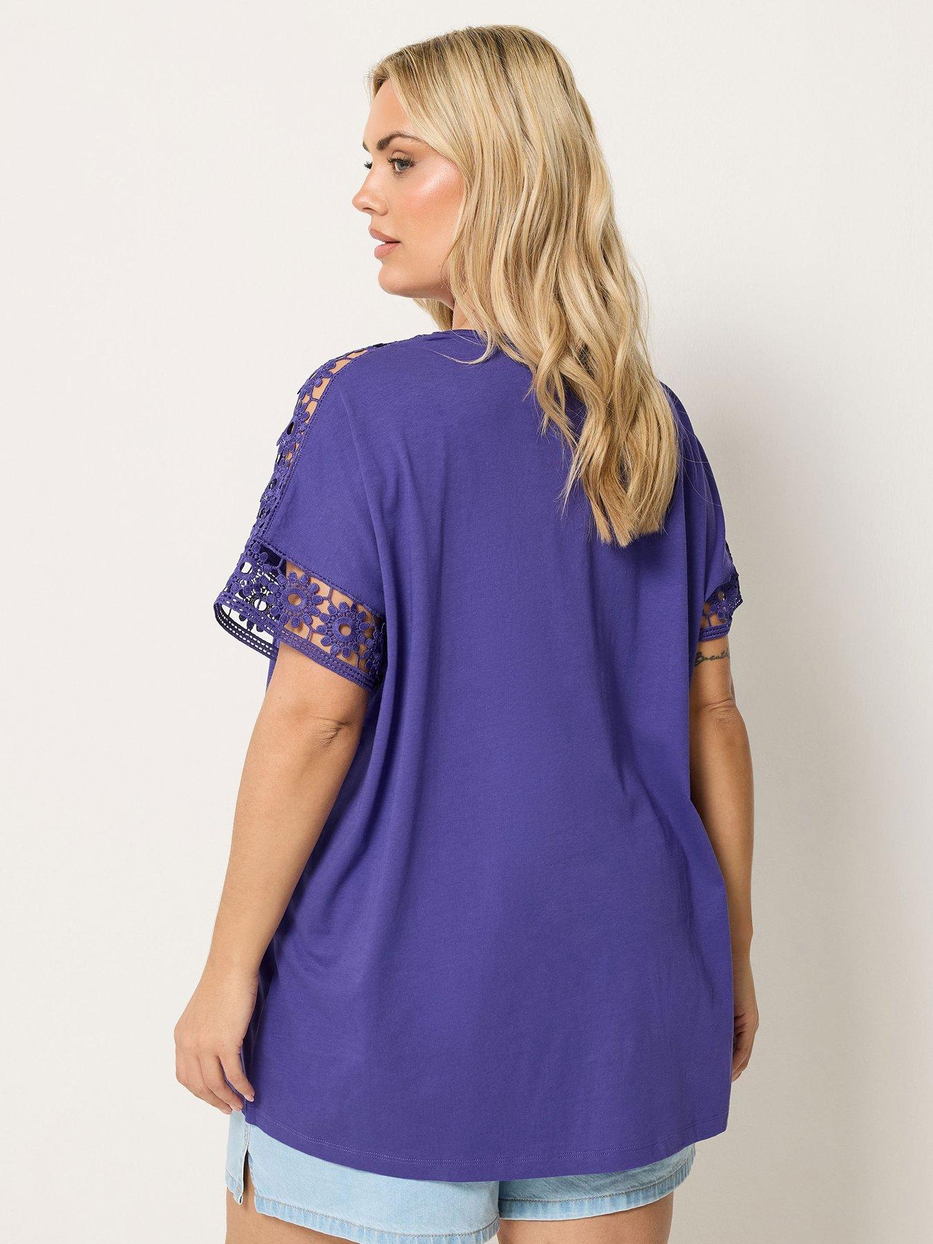 Image 2 of 5 of Yours Curve Boxy Crochet T-Shirt - Purple