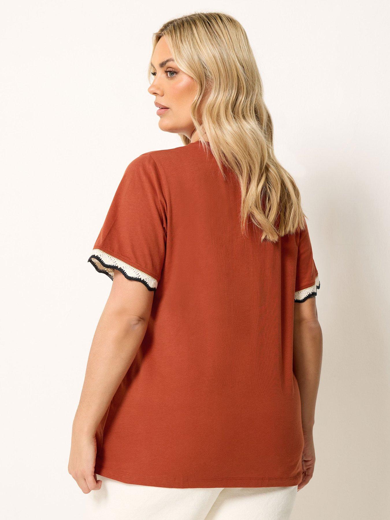 Image 2 of 4 of Yours Curve Lurex Trim T-Shirt - Orange