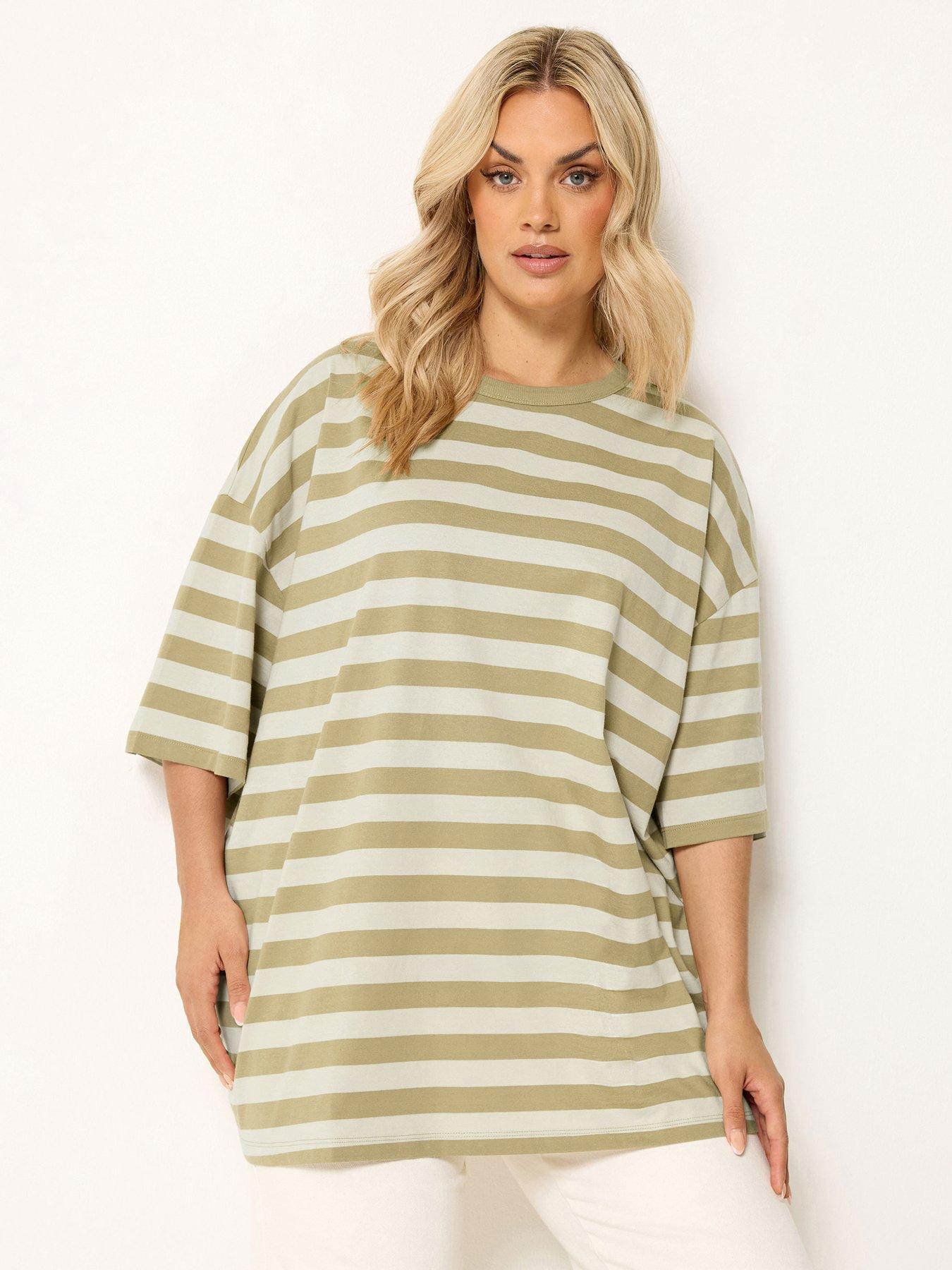 Yours Curve Striped Boxy T-Shirt - Cream
