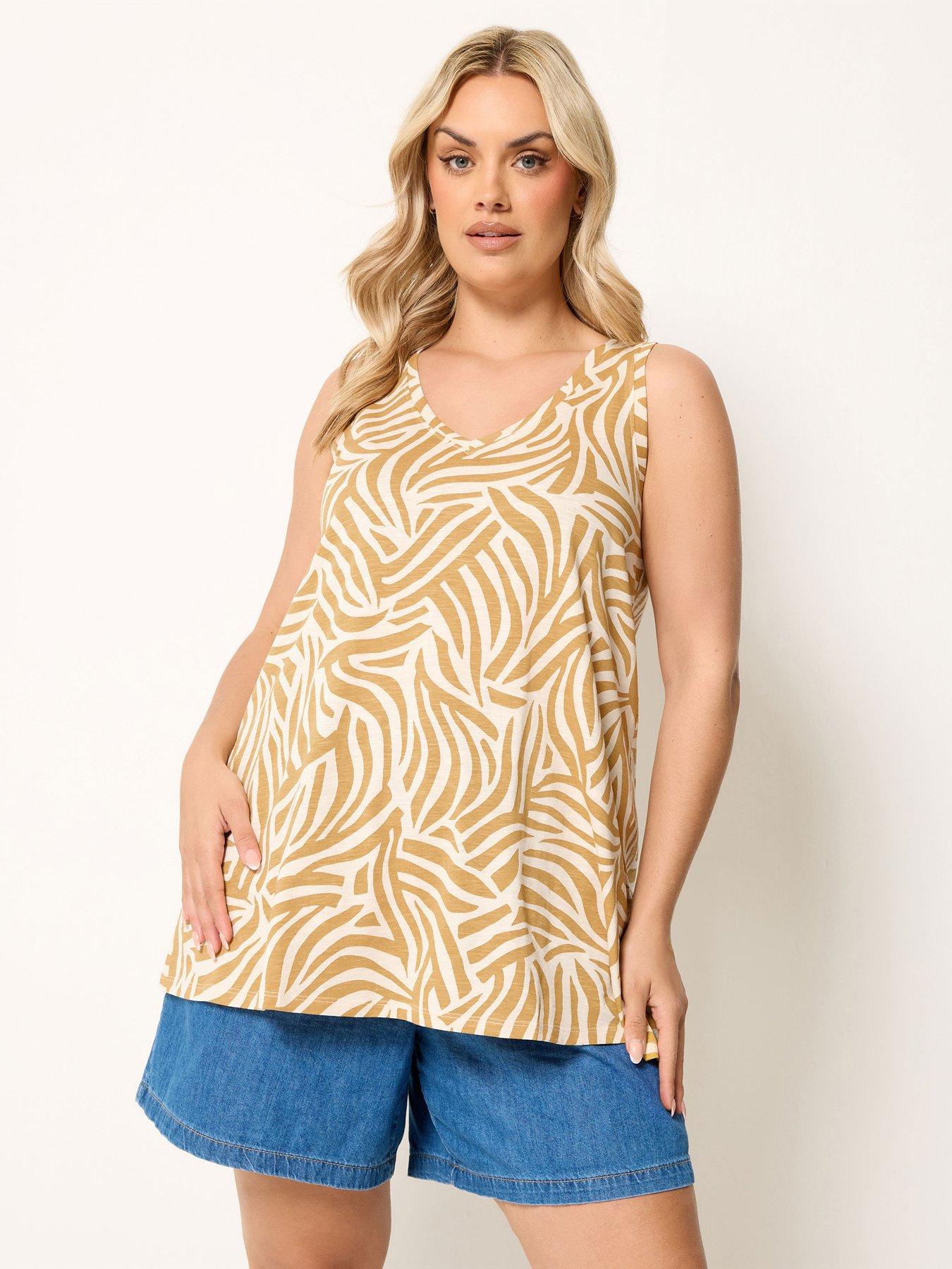 Image 1 of 4 of Yours Curve Zebra Vest Top - Yellow