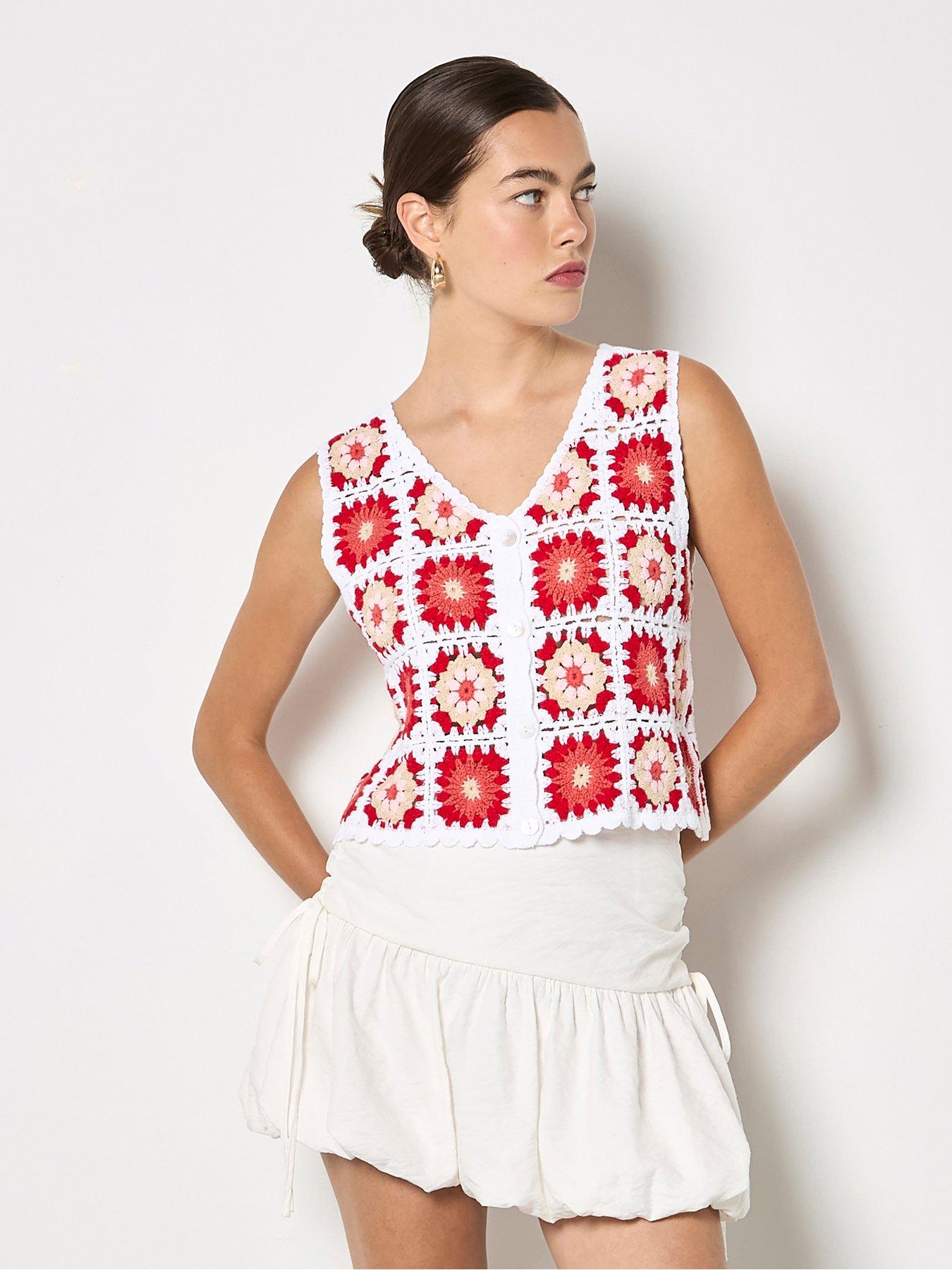  image of apricot-crochet-button-through-vest-red