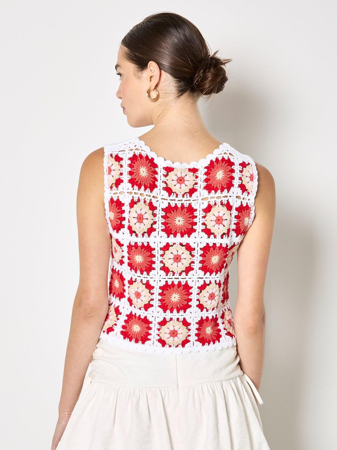  image of apricot-crochet-button-through-vest-red