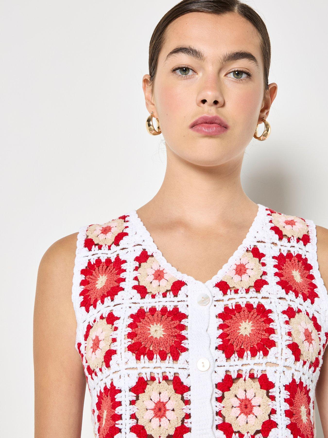  image of apricot-crochet-button-through-vest-red