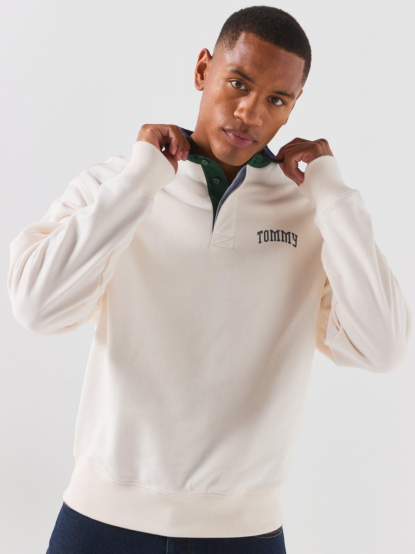 Tommy Jeans Contrast Collar Relaxed Rugby Shirt - Off White