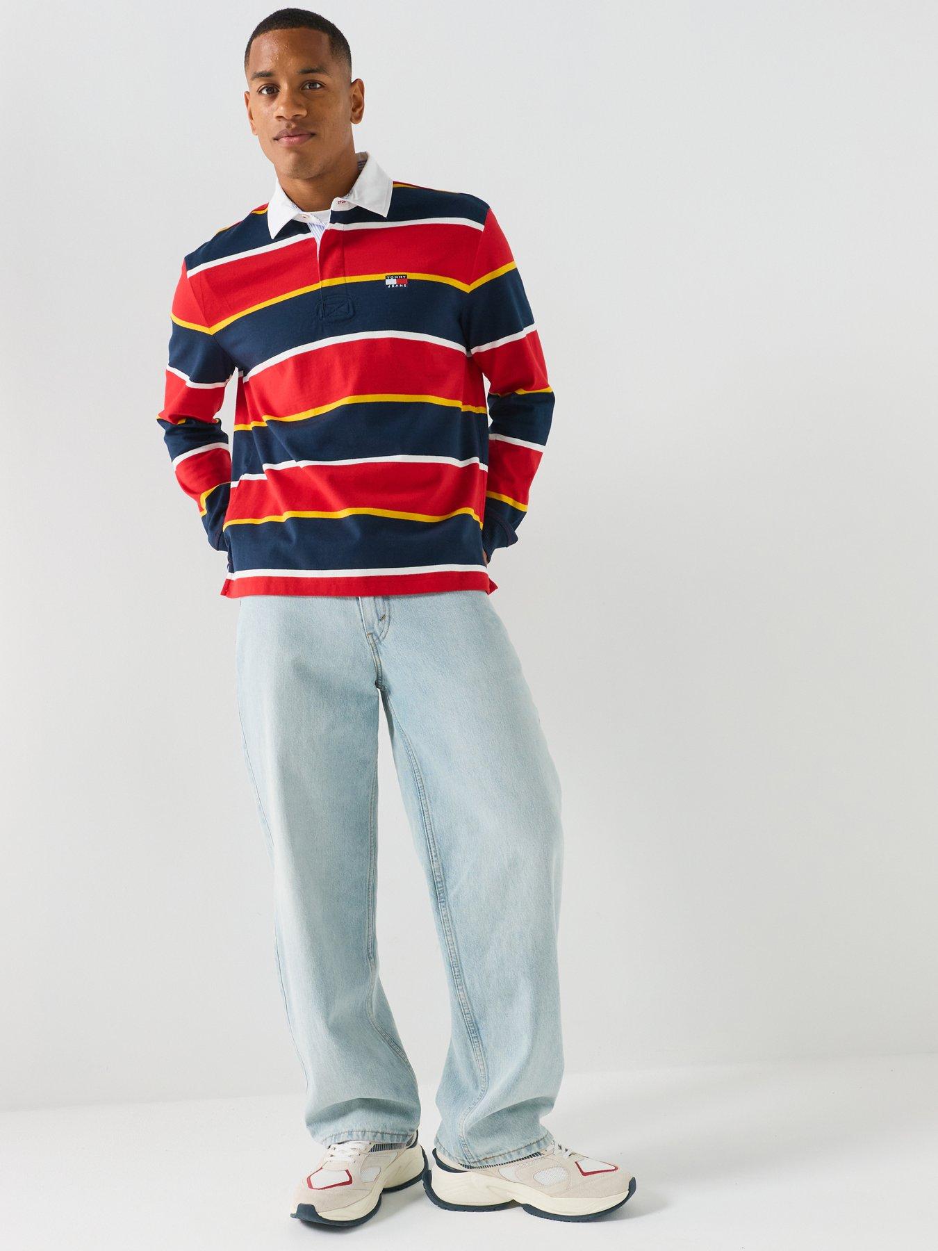 Image 3 of 6 of Tommy Jeans Badge Stripe Relaxed Rugby Shirt - Red