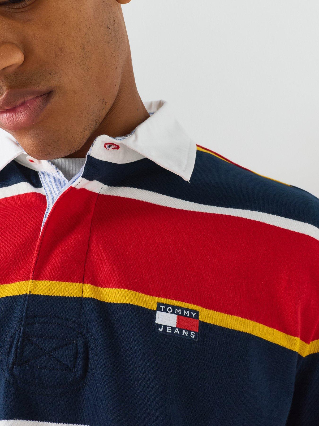 Image 4 of 6 of Tommy Jeans Badge Stripe Relaxed Rugby Shirt - Red