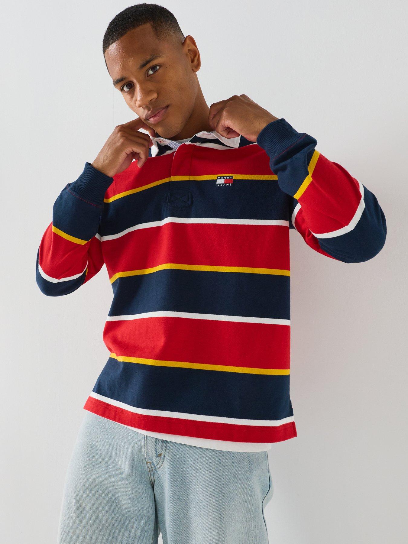 Image 5 of 6 of Tommy Jeans Badge Stripe Relaxed Rugby Shirt - Red