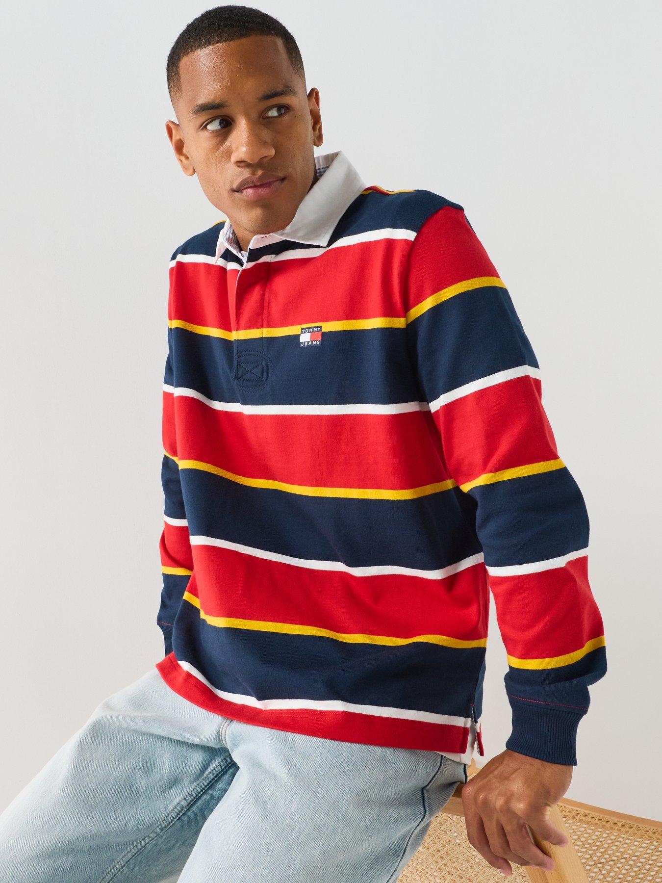 Image 6 of 6 of Tommy Jeans Badge Stripe Relaxed Rugby Shirt - Red