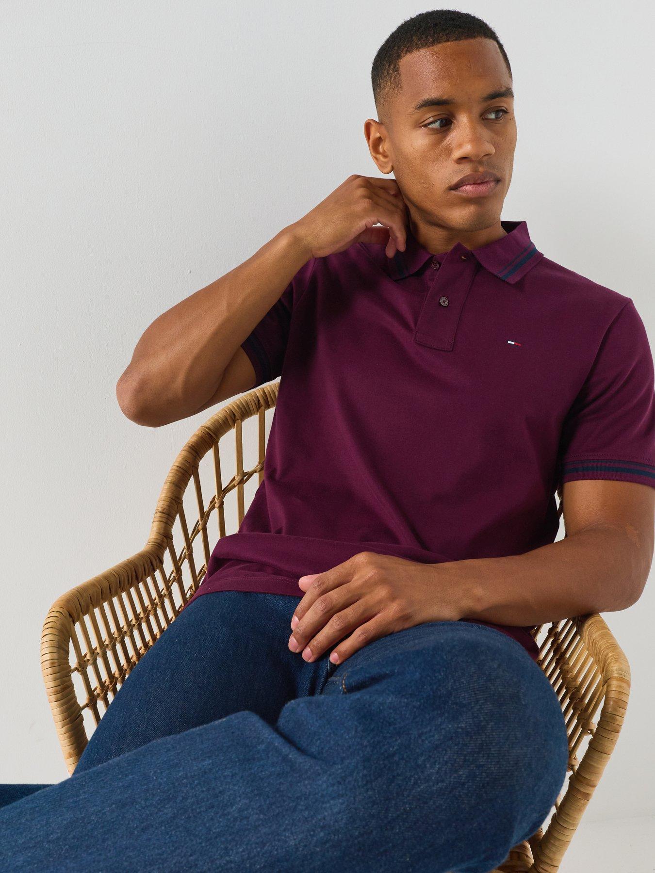 Image 1 of 6 of Tommy Jeans Regular Tipped Short Sleeve Polo Shirt - Burgundy