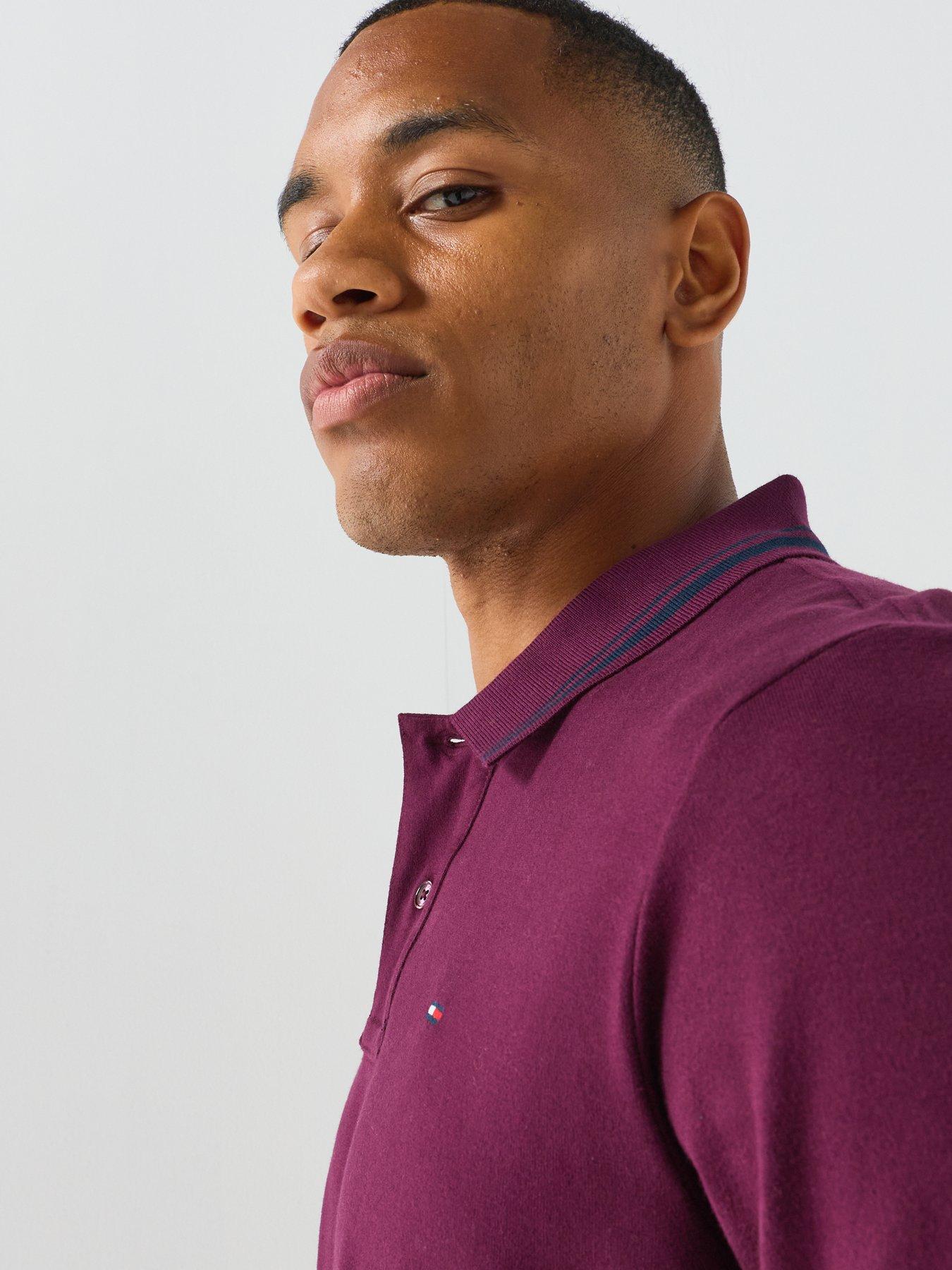 Image 4 of 6 of Tommy Jeans Regular Tipped Short Sleeve Polo Shirt - Burgundy
