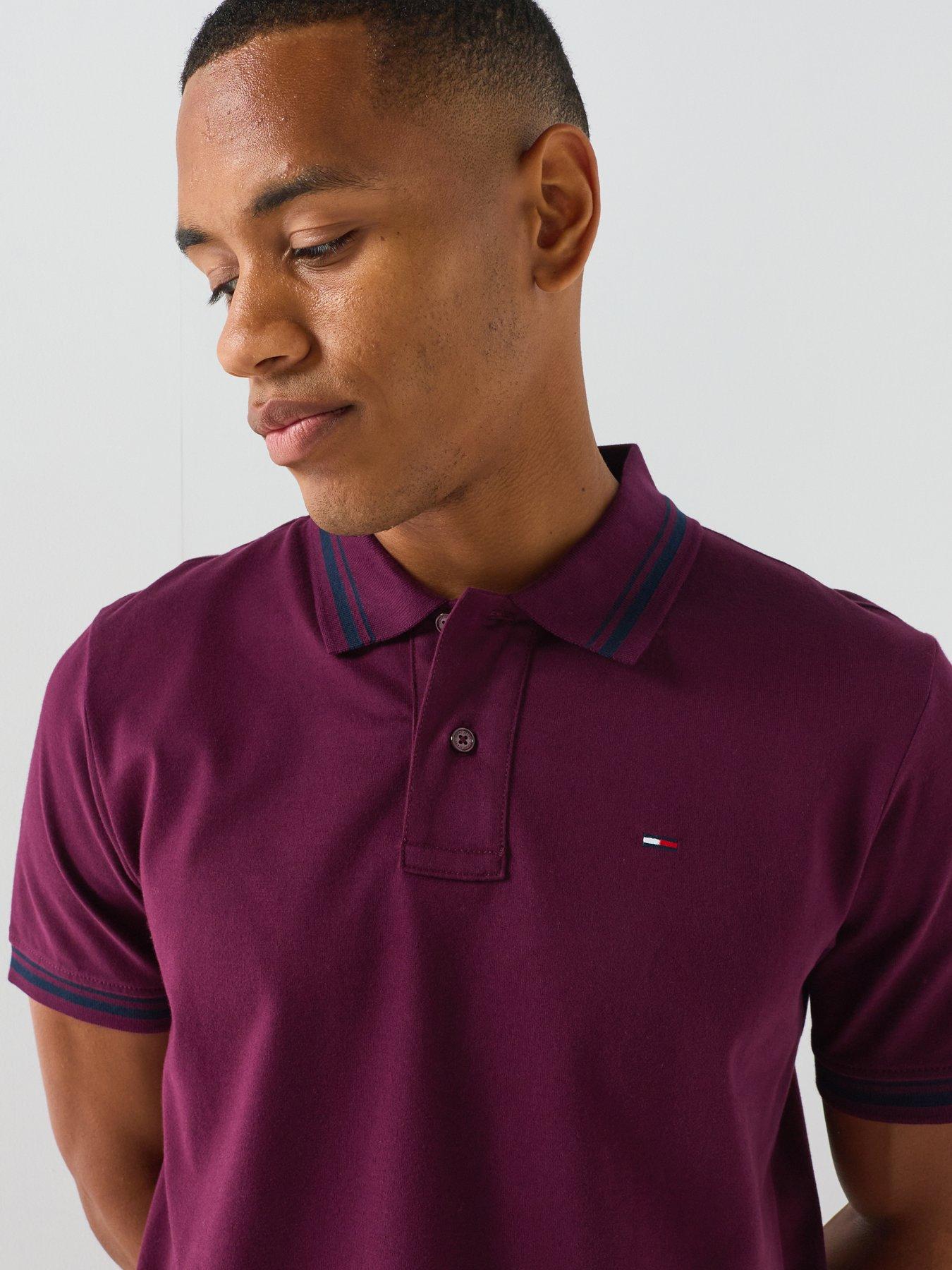 Image 6 of 6 of Tommy Jeans Regular Tipped Short Sleeve Polo Shirt - Burgundy