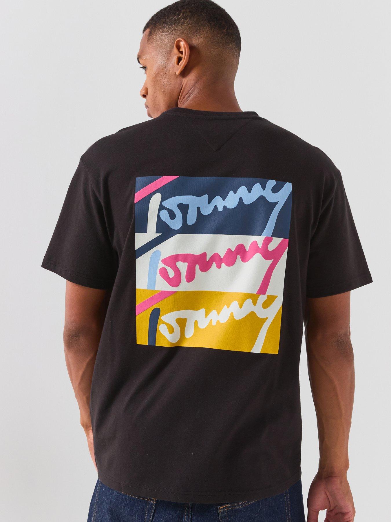 Tommy Jeans Men's Relaxed Fit Graphic Back Print T-Shirt with Chest Logo - Black